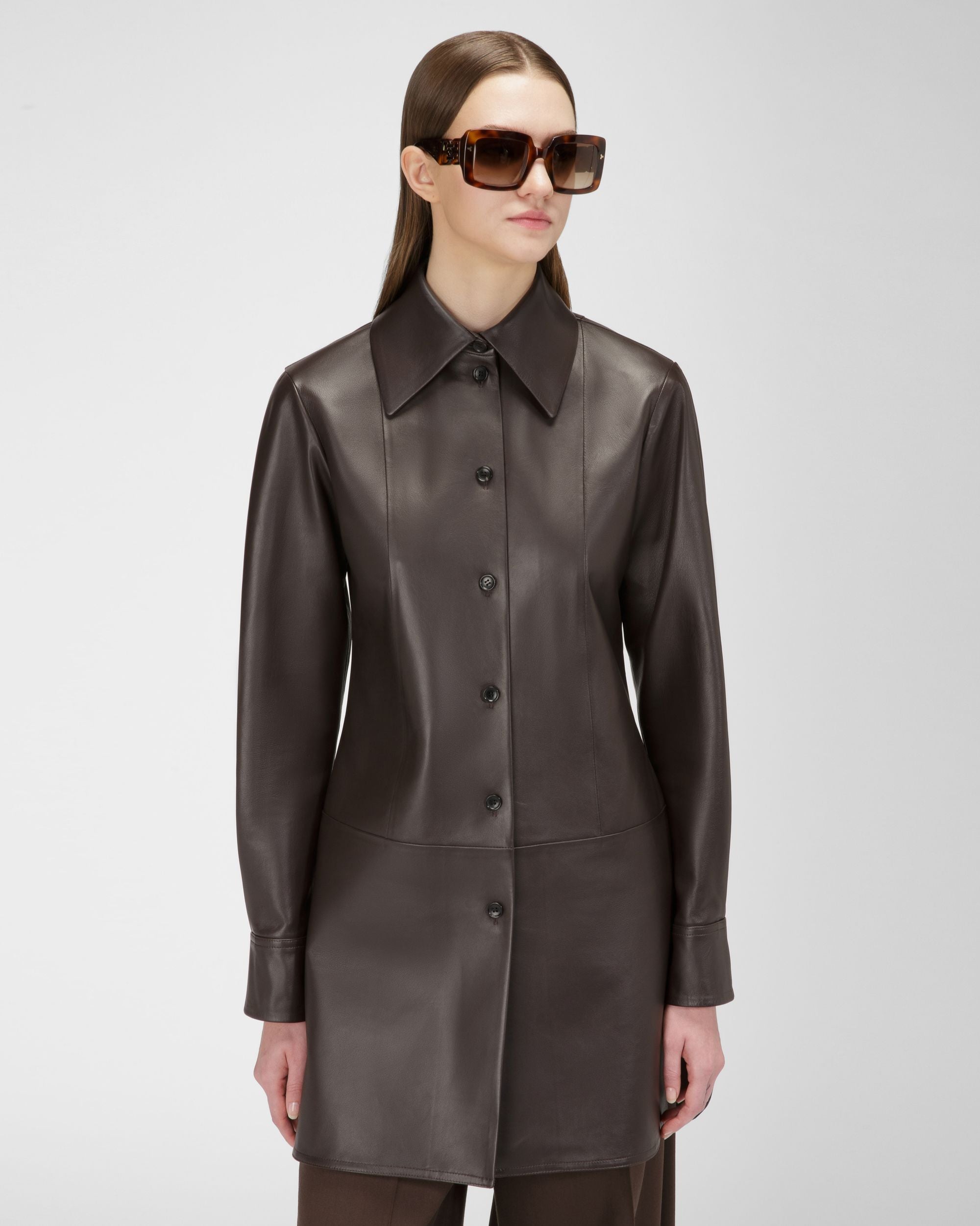 Hemd Aus Ebenholzbrauner Leder - Damen - Bally - 01