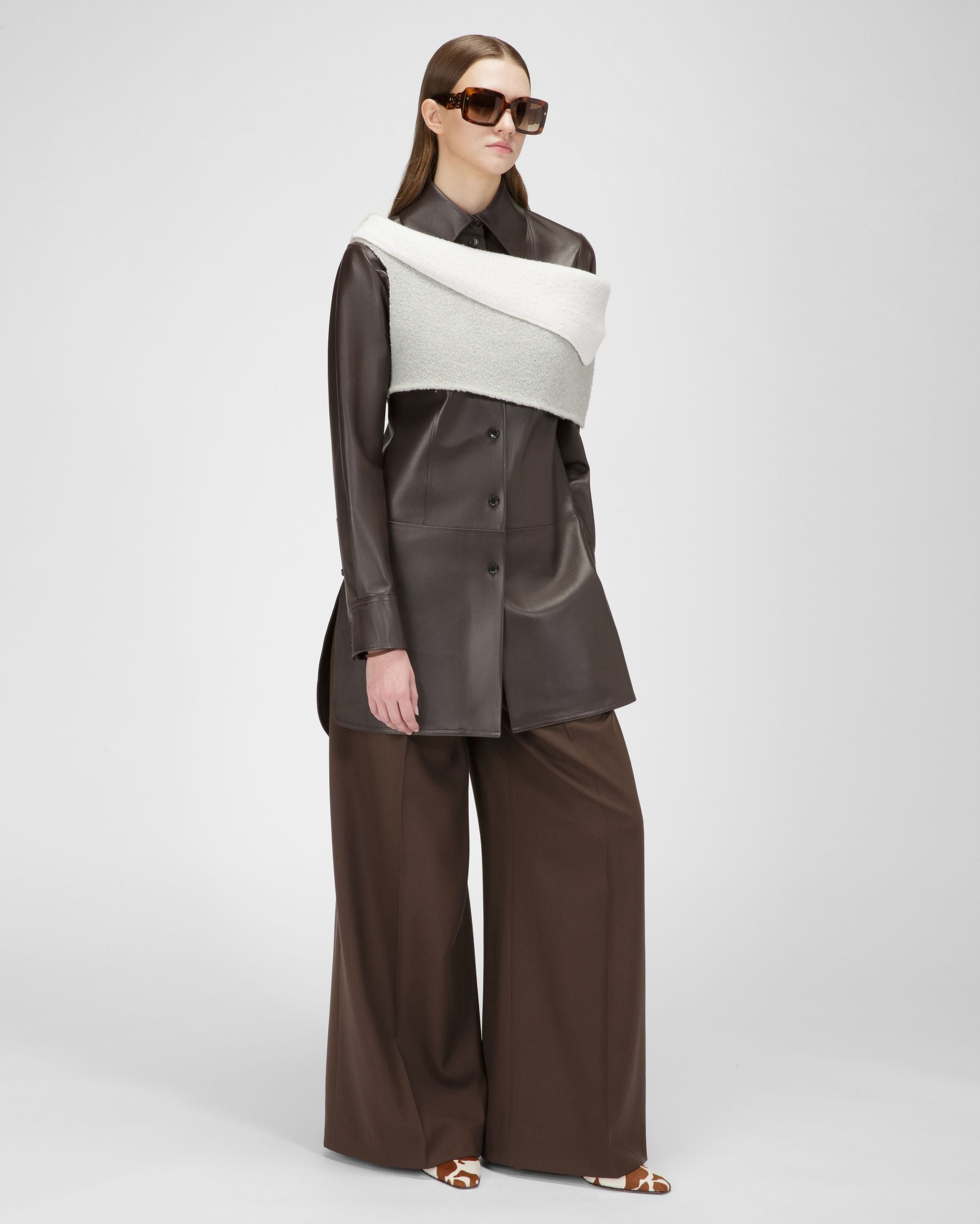 Hemd Aus Ebenholzbrauner Leder - Damen - Bally - 05