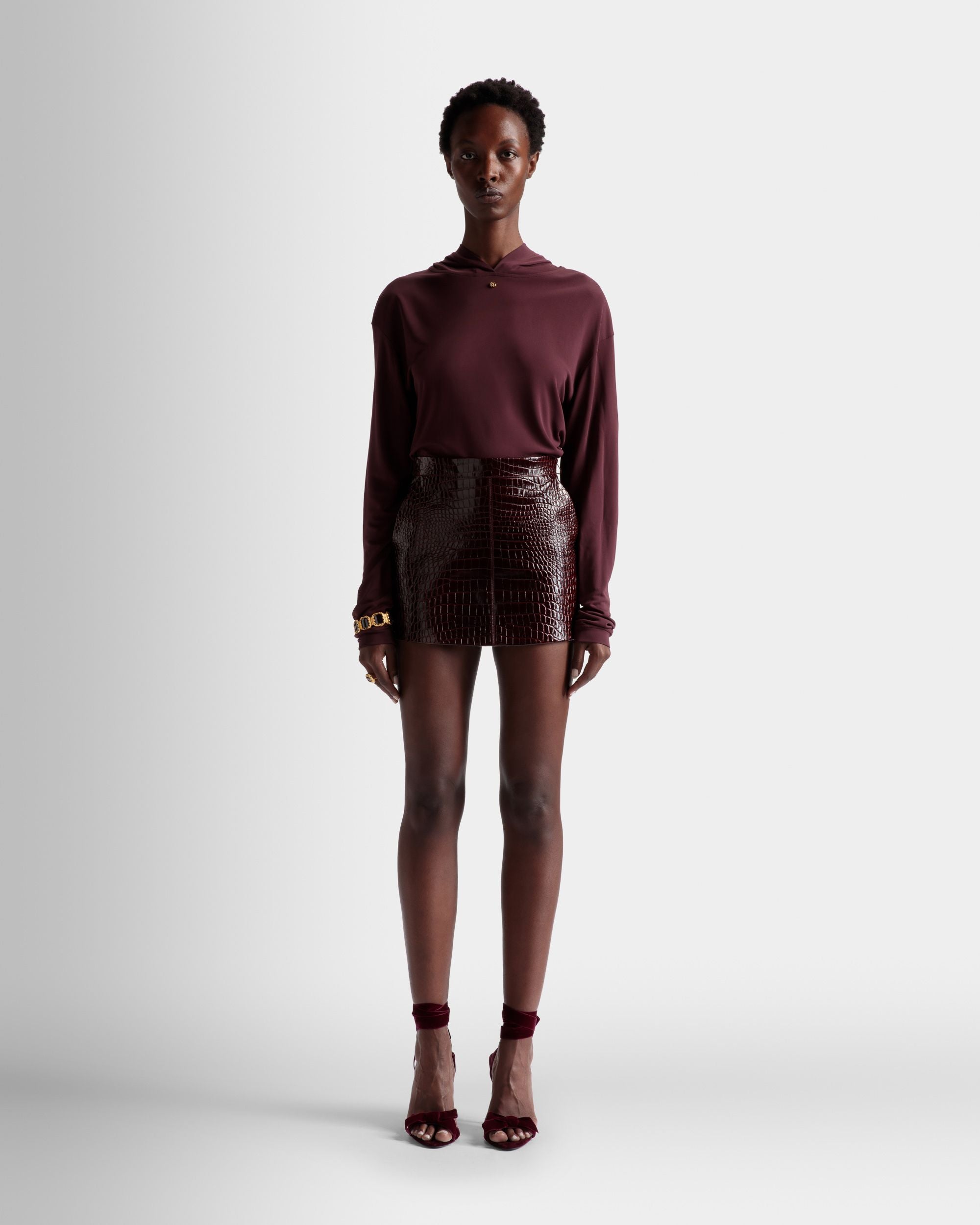 Jupe En Cuir Bordeaux - Femme - Bally - 02