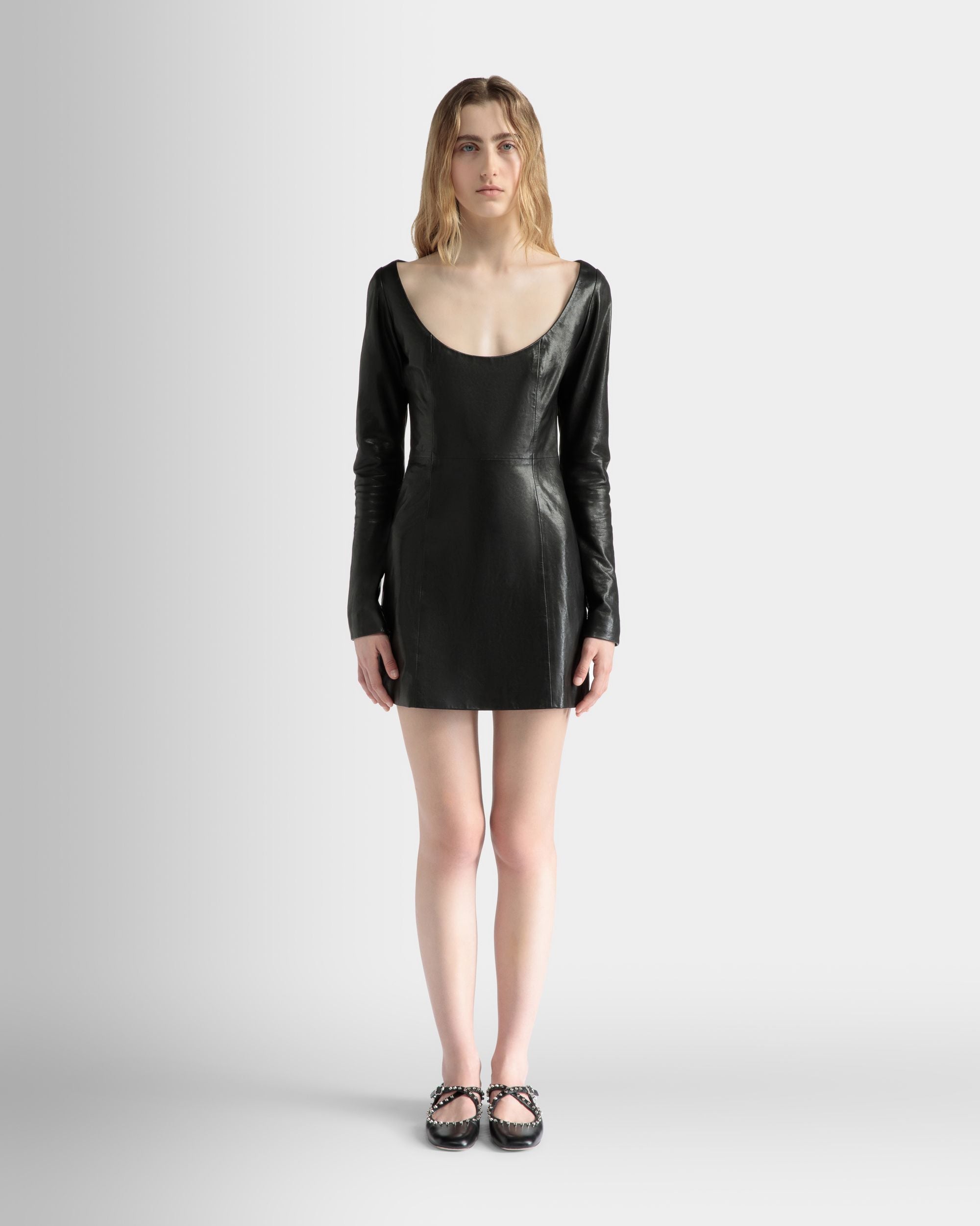 Mini Robe À Manches Longues En Cuir Noir - Femme - Bally - 02