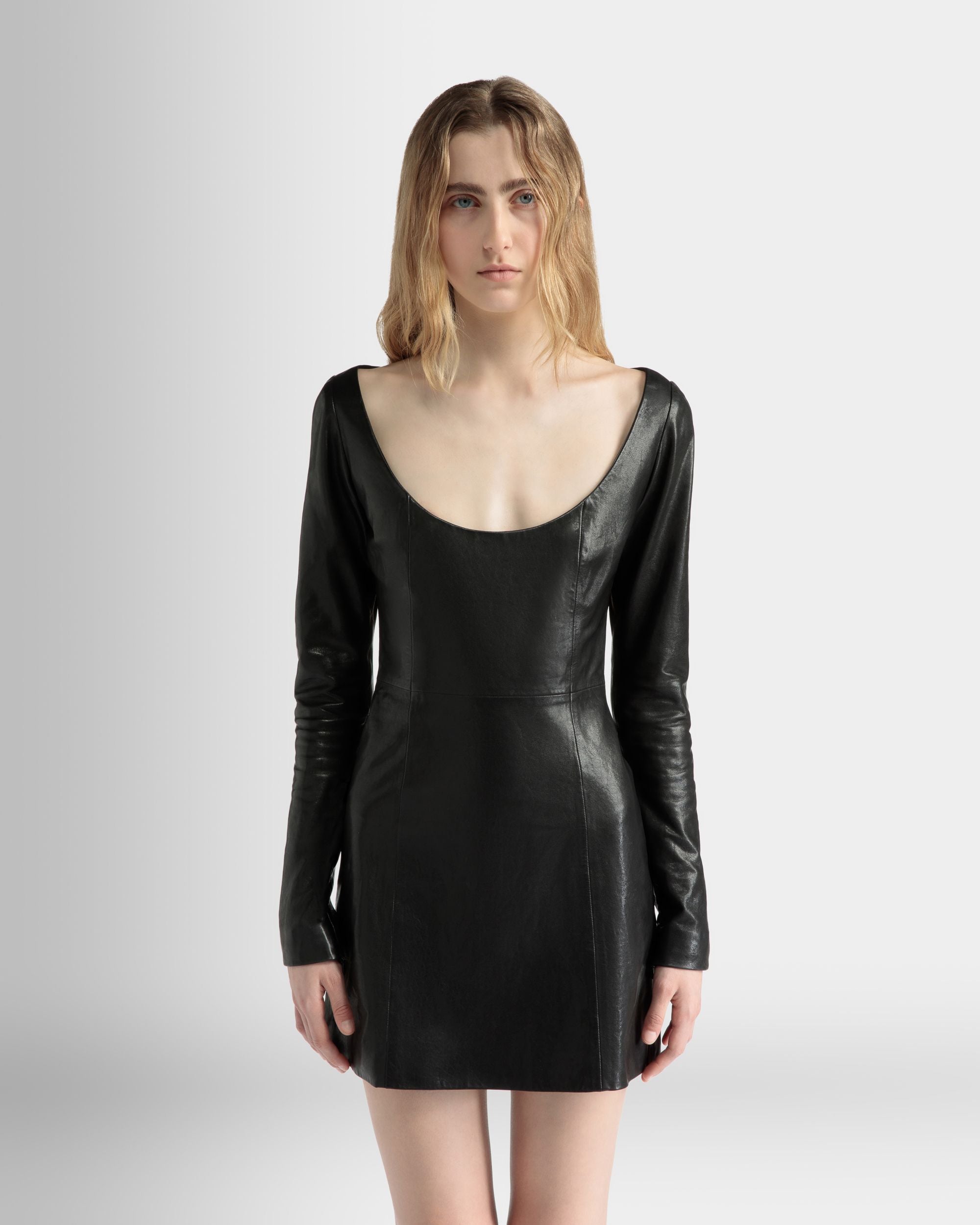 Mini Robe À Manches Longues En Cuir Noir - Femme - Bally - 03