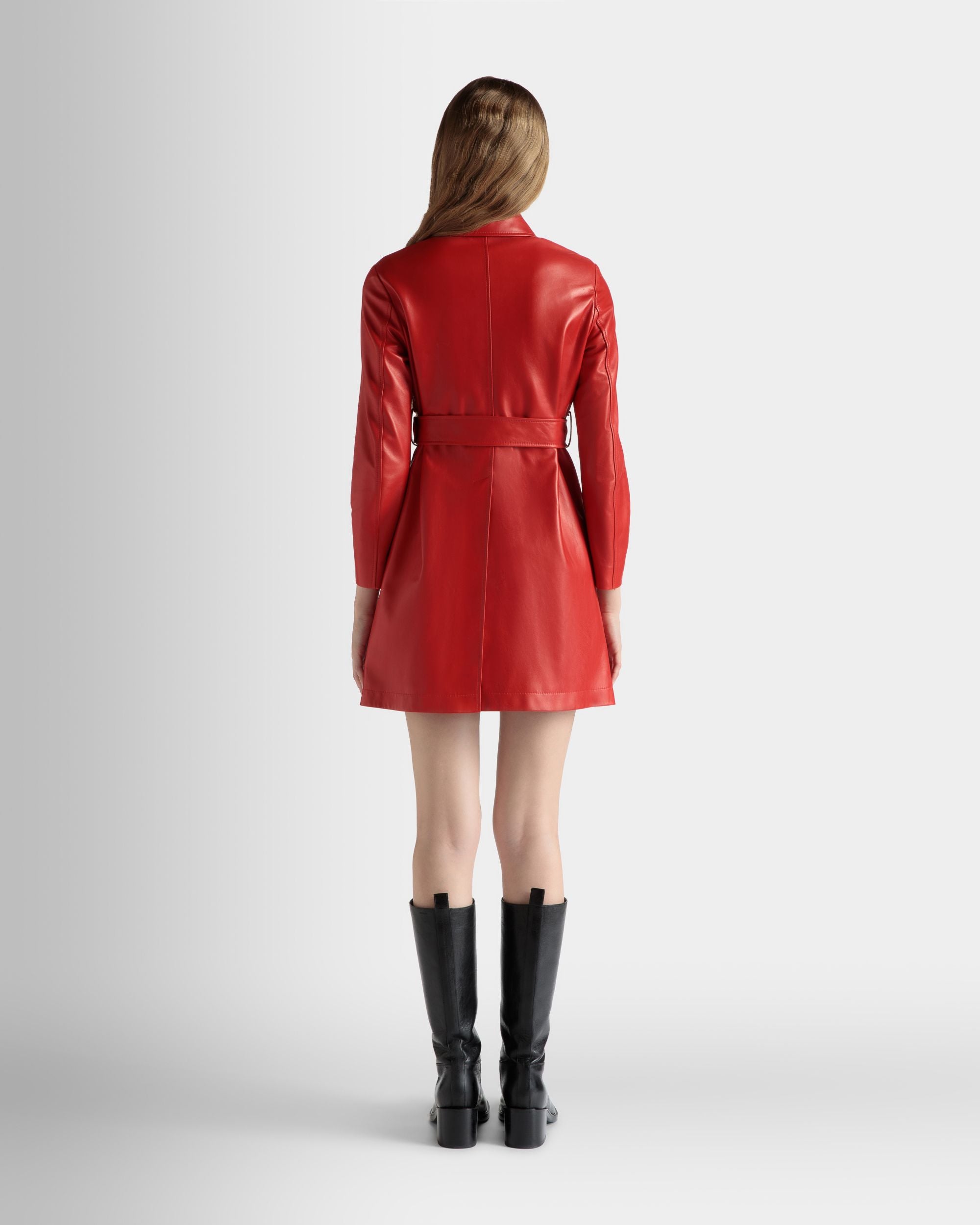 Manteau Midi À Ceinture En Cuir Candy Red - Femme - Bally - 06