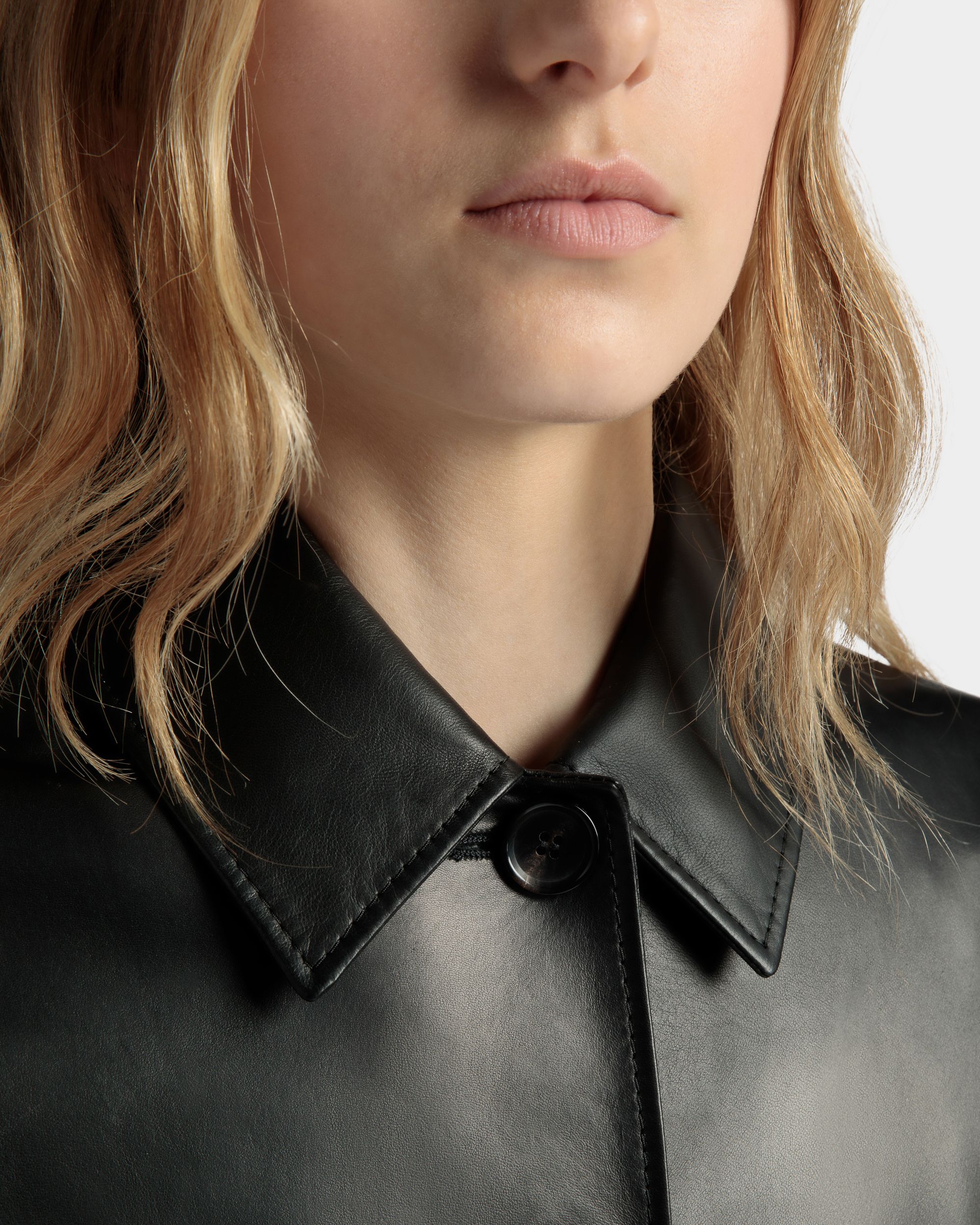 Belted Midi Coat in Black Leather - Women's - Bally - 04
