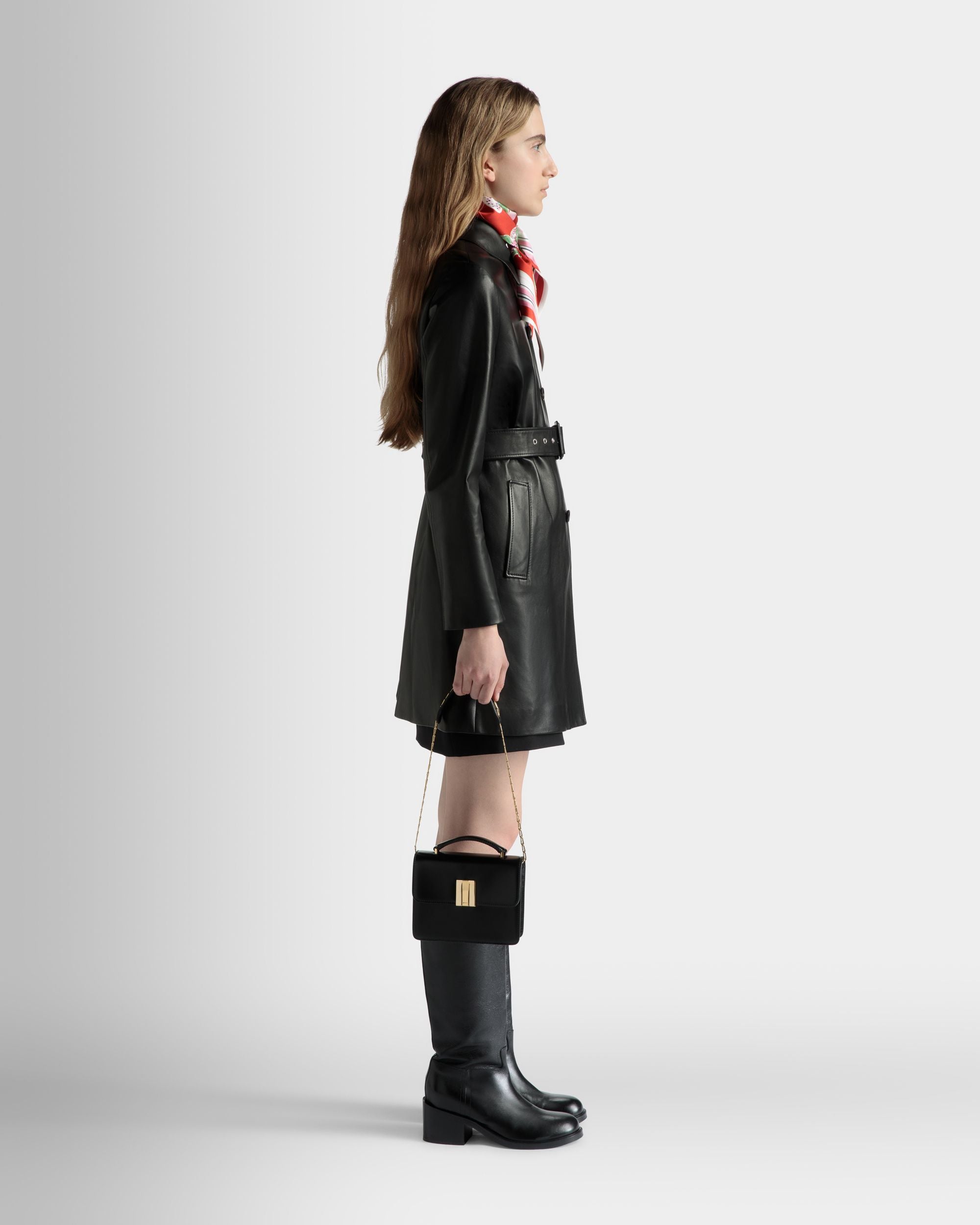 Midi-Mantel Mit Gürtel Aus Leder In Schwarz - Donna - Bally - 05