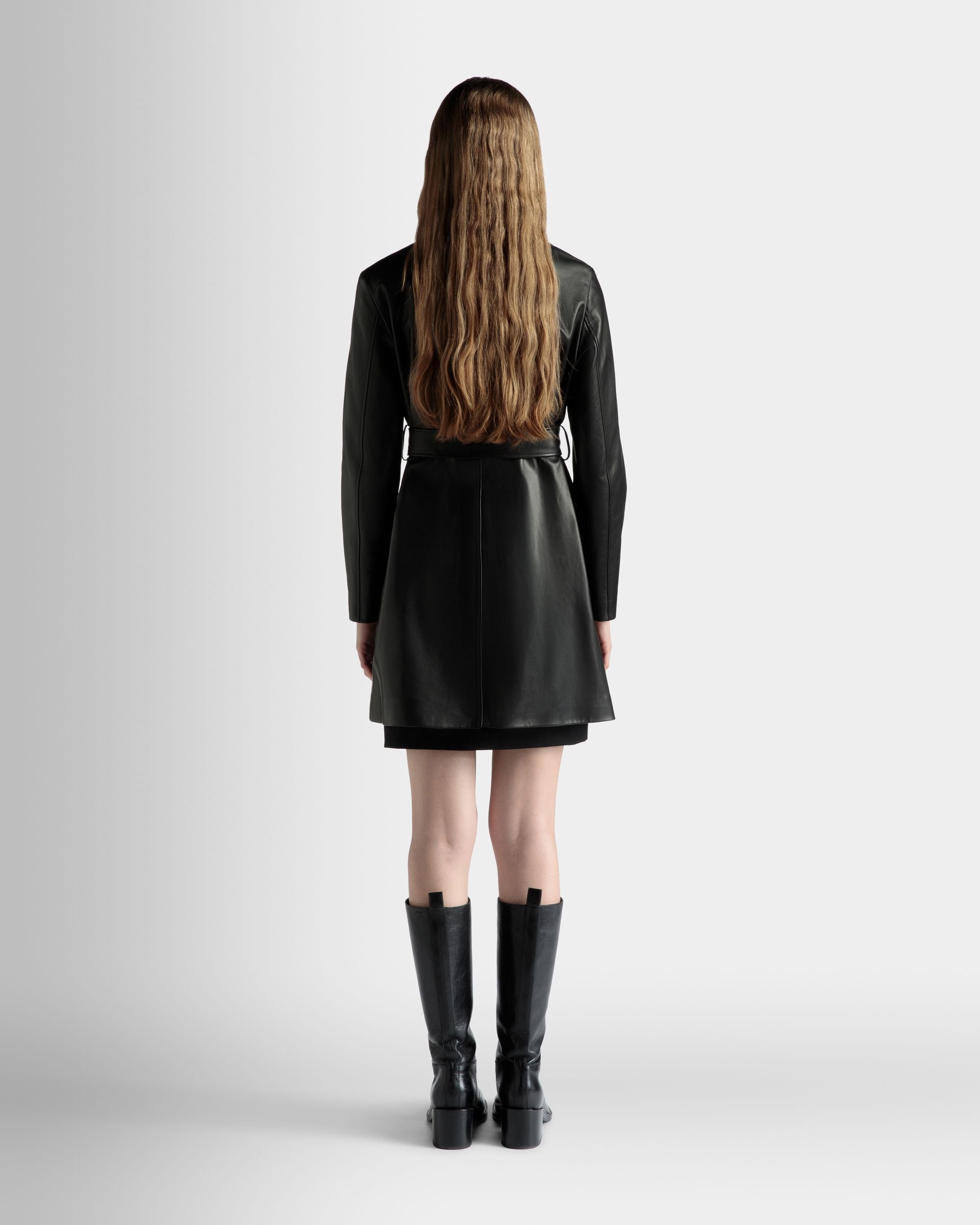 Midi-Mantel Mit Gürtel Aus Leder In Schwarz - Donna - Bally - 06