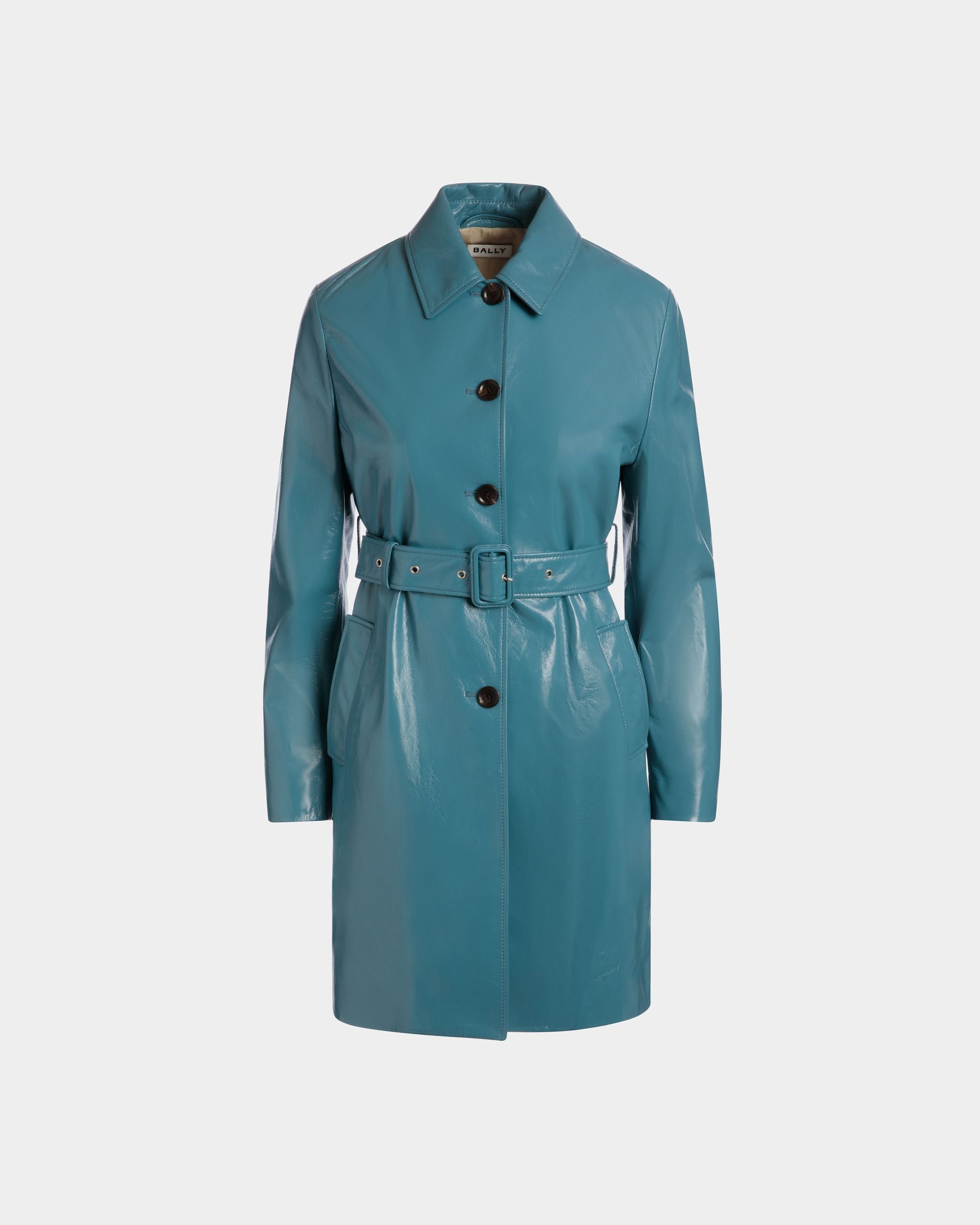 Mantel Mit Gürtel Aus Leder In Medium Blue - Donna - Bally - 01