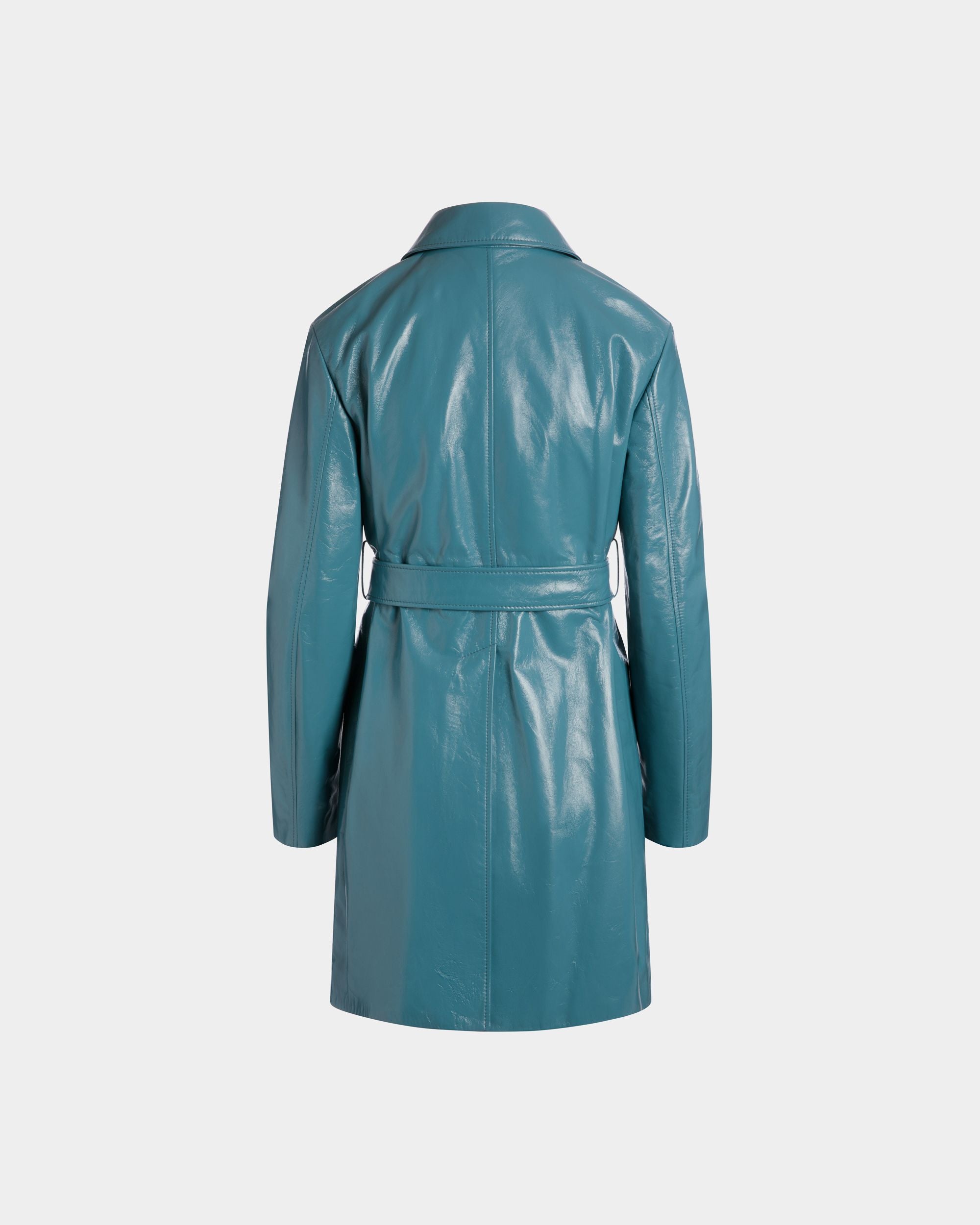 Mantel Mit Gürtel Aus Leder In Medium Blue - Femme - Bally - 07