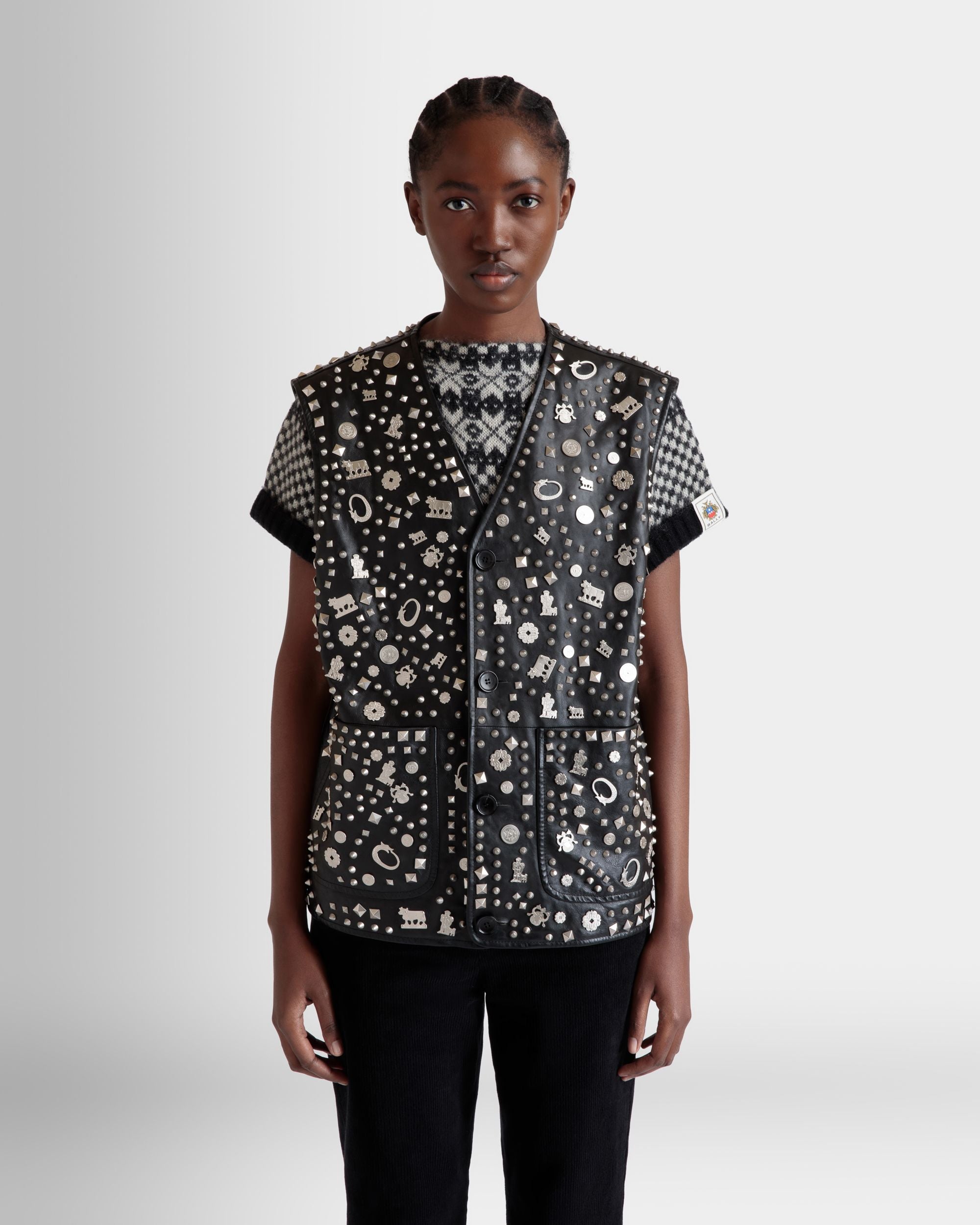 Vest In Black Leather with Studs - Women's - Bally - 03