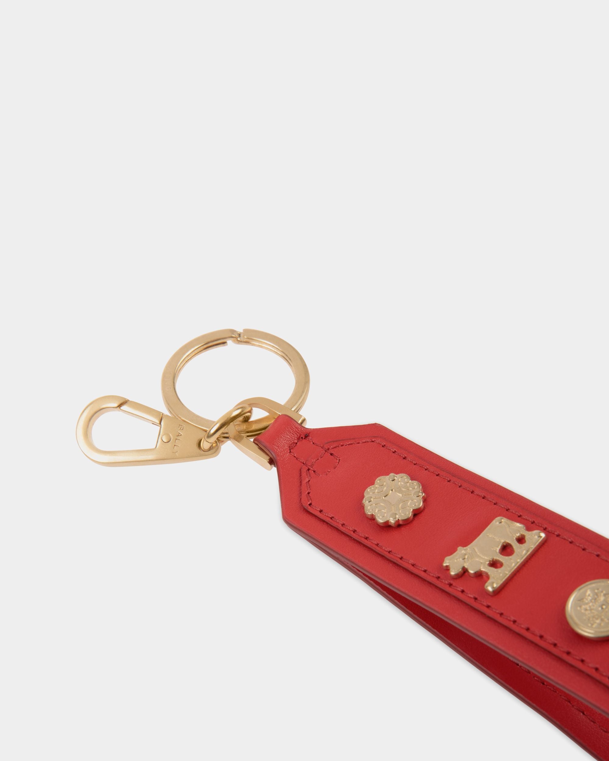 Swissness Keychain With Studs In Candy Red Leather - Women's - Bally - 03