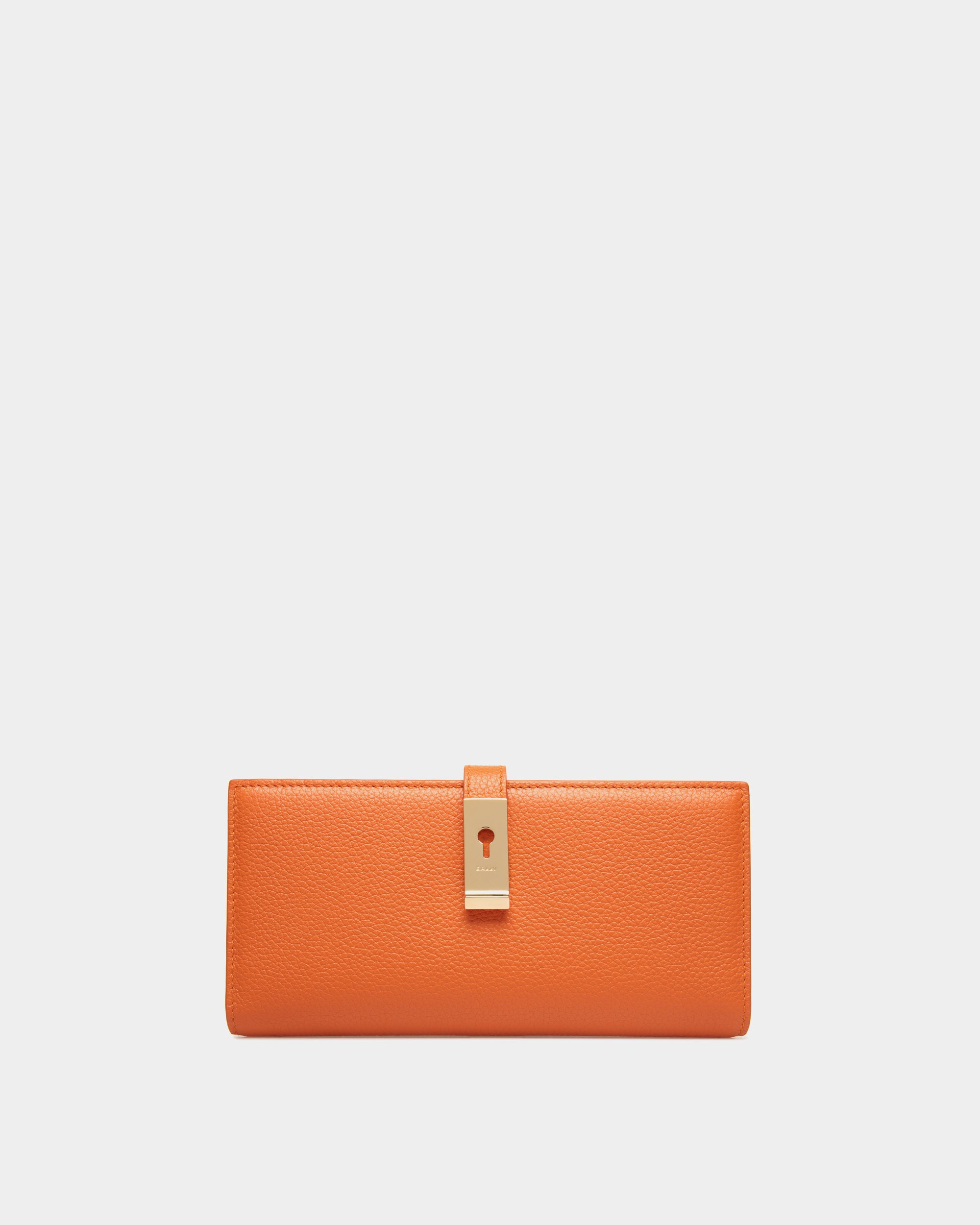 Portefeuille Long Lock Me En Cuir Grainé Koi Orange - Femme - Bally - 01