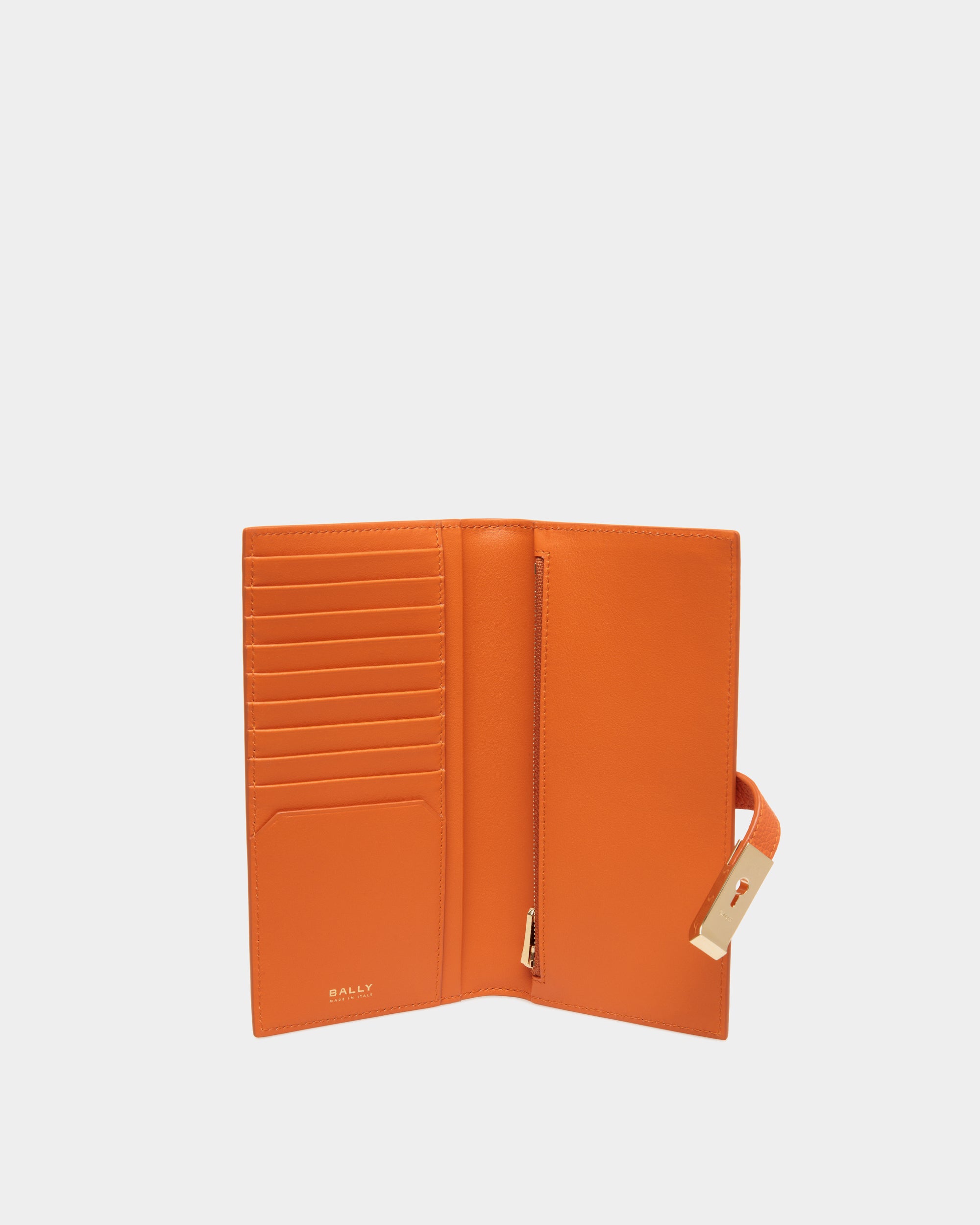 Portefeuille Long Lock Me En Cuir Grainé Koi Orange - Femme - Bally - 03
