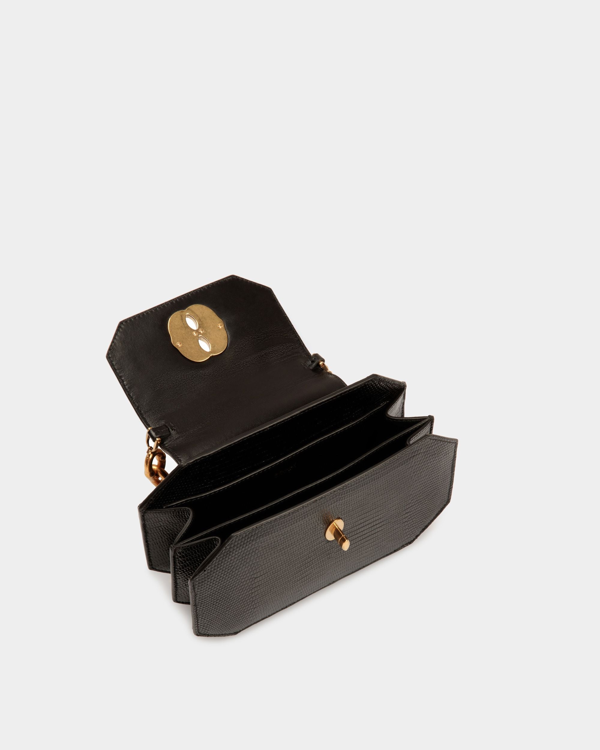 Women's Emblem Octogone In Black Leather | Bally | Still Life Open / Inside
