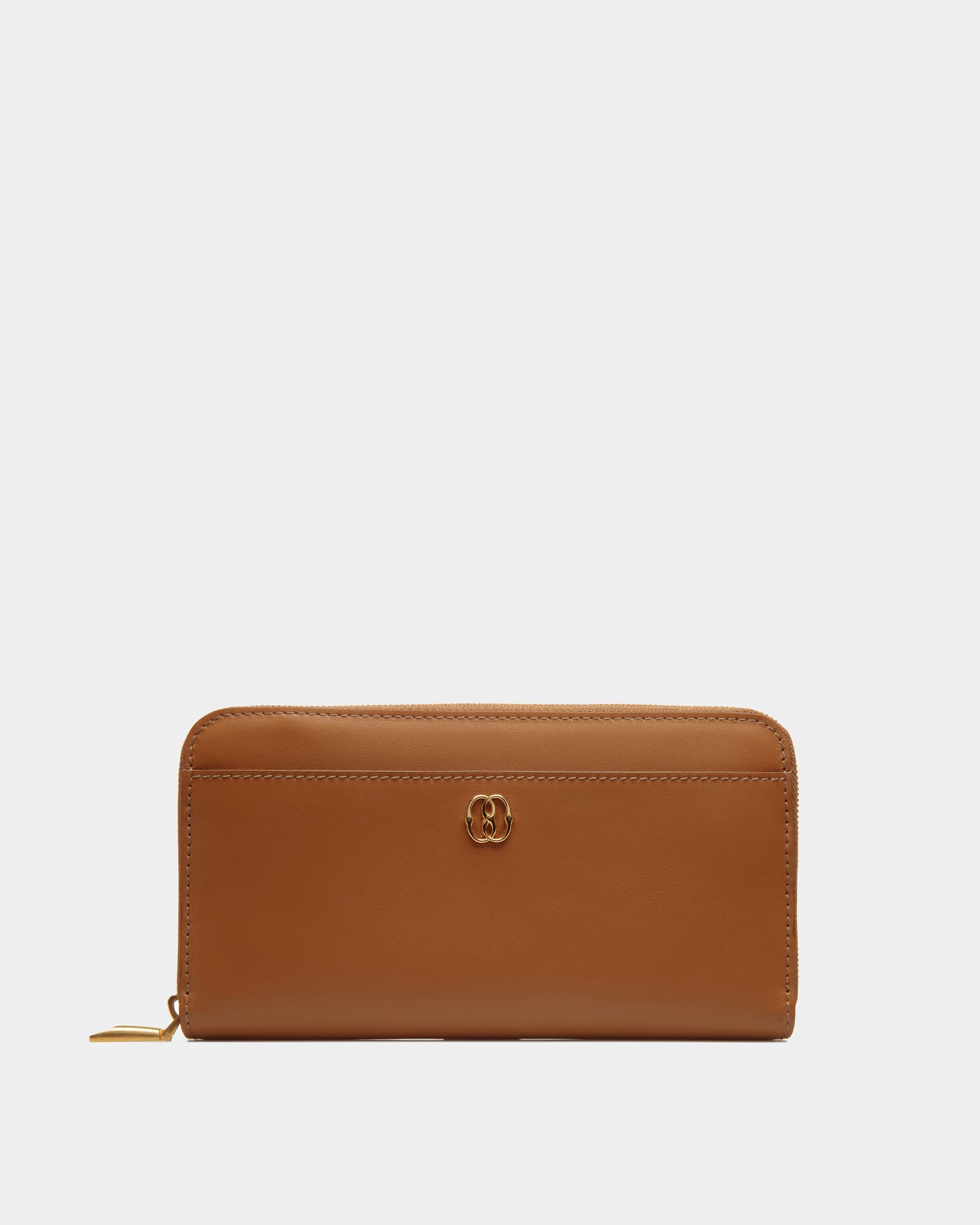 Portefeuille Long Emblem En Cuir Marron - Femme - Bally - 01