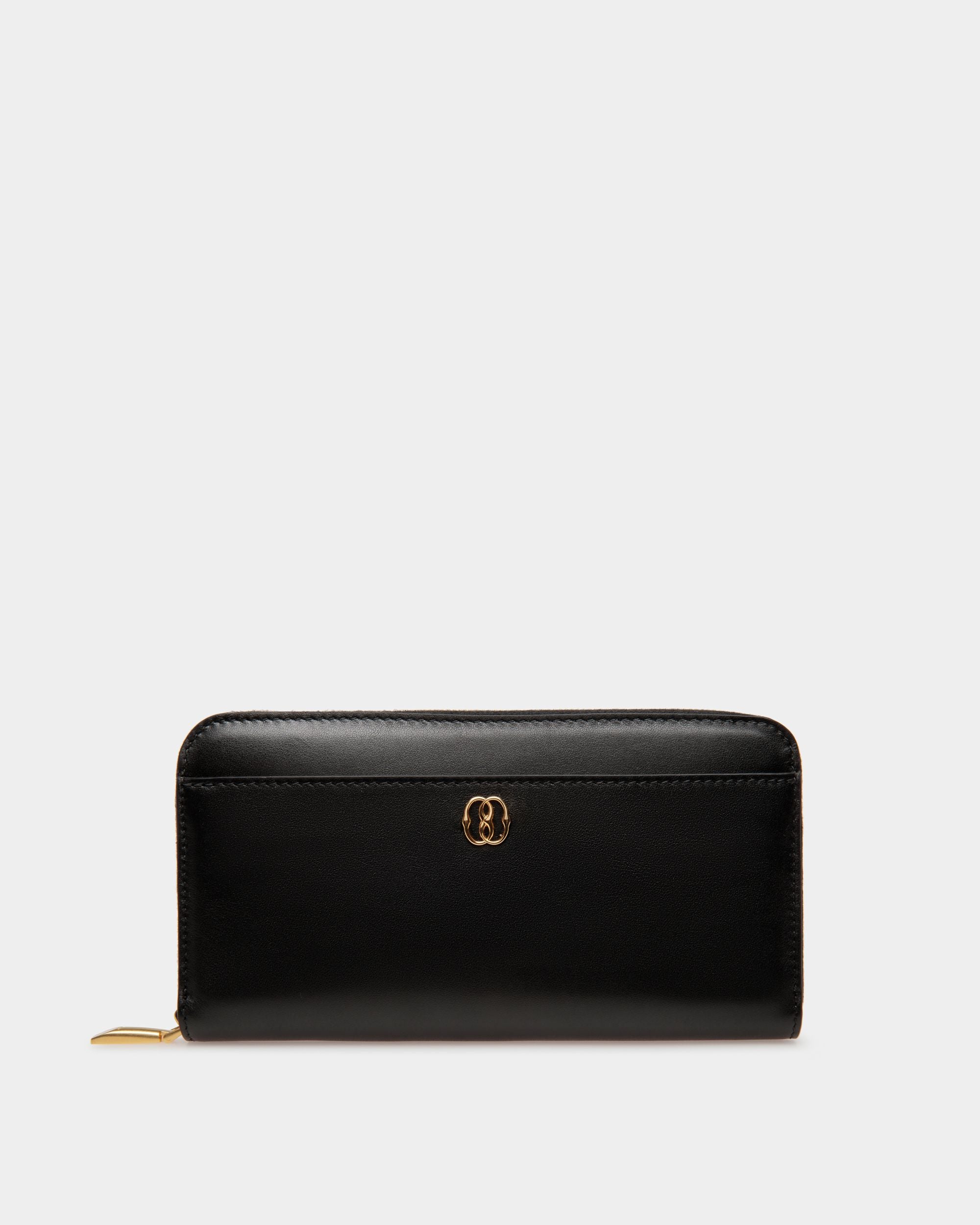 Emblem Long Wallet in Black Leather - Women's - Bally - 01