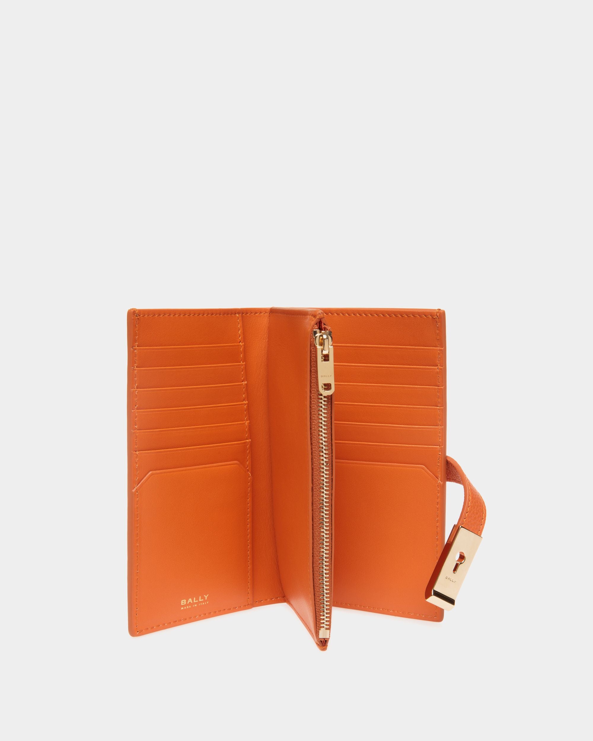 Portefeuille Long Lock Me En Cuir Grainé Koi Orange - Femme - Bally - 03