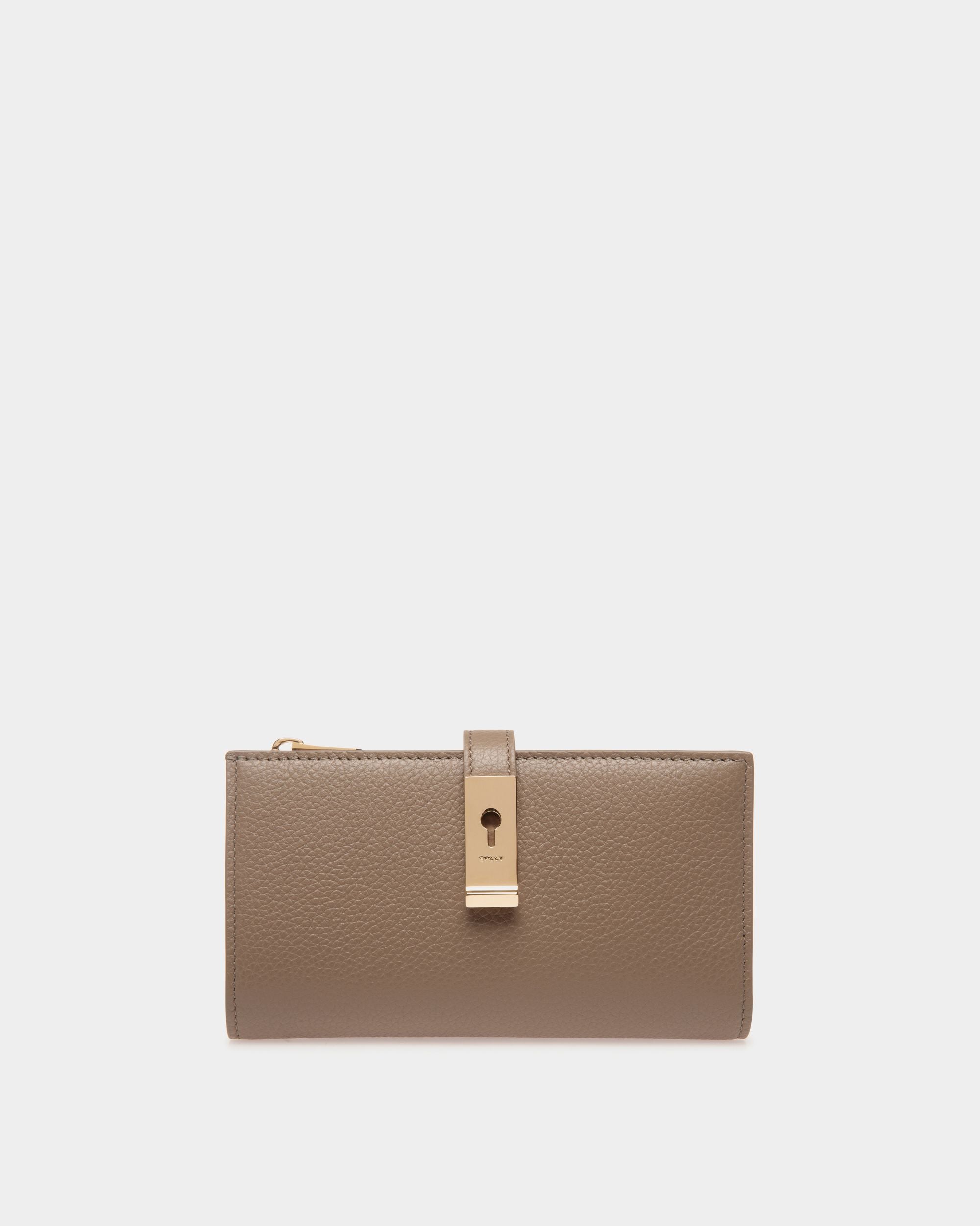 Portefeuille Lock Me Long En Cuir Grainé Taupe - Femme - Bally - 01