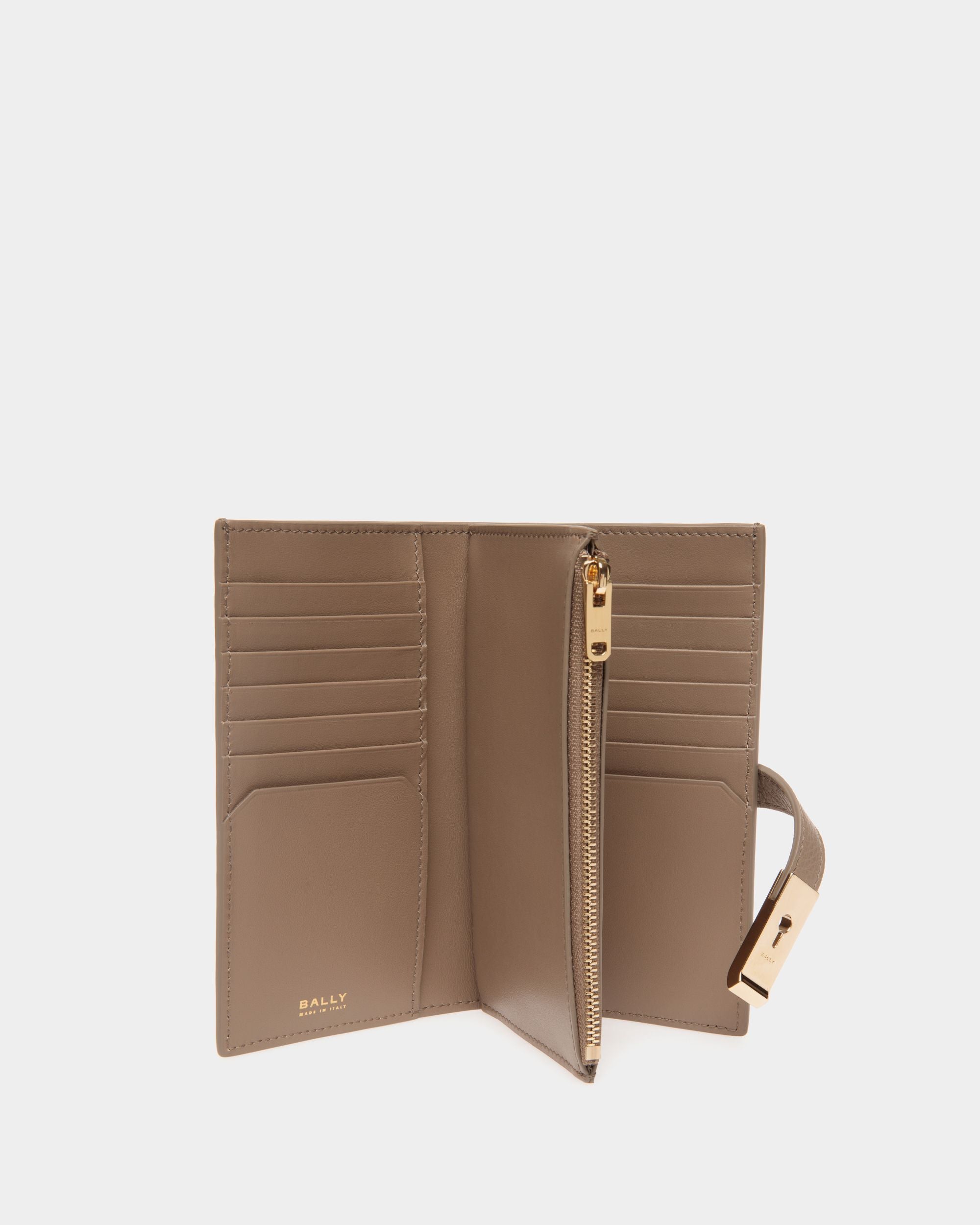 Portefeuille Lock Me Long En Cuir Grainé Taupe - Femme - Bally - 03