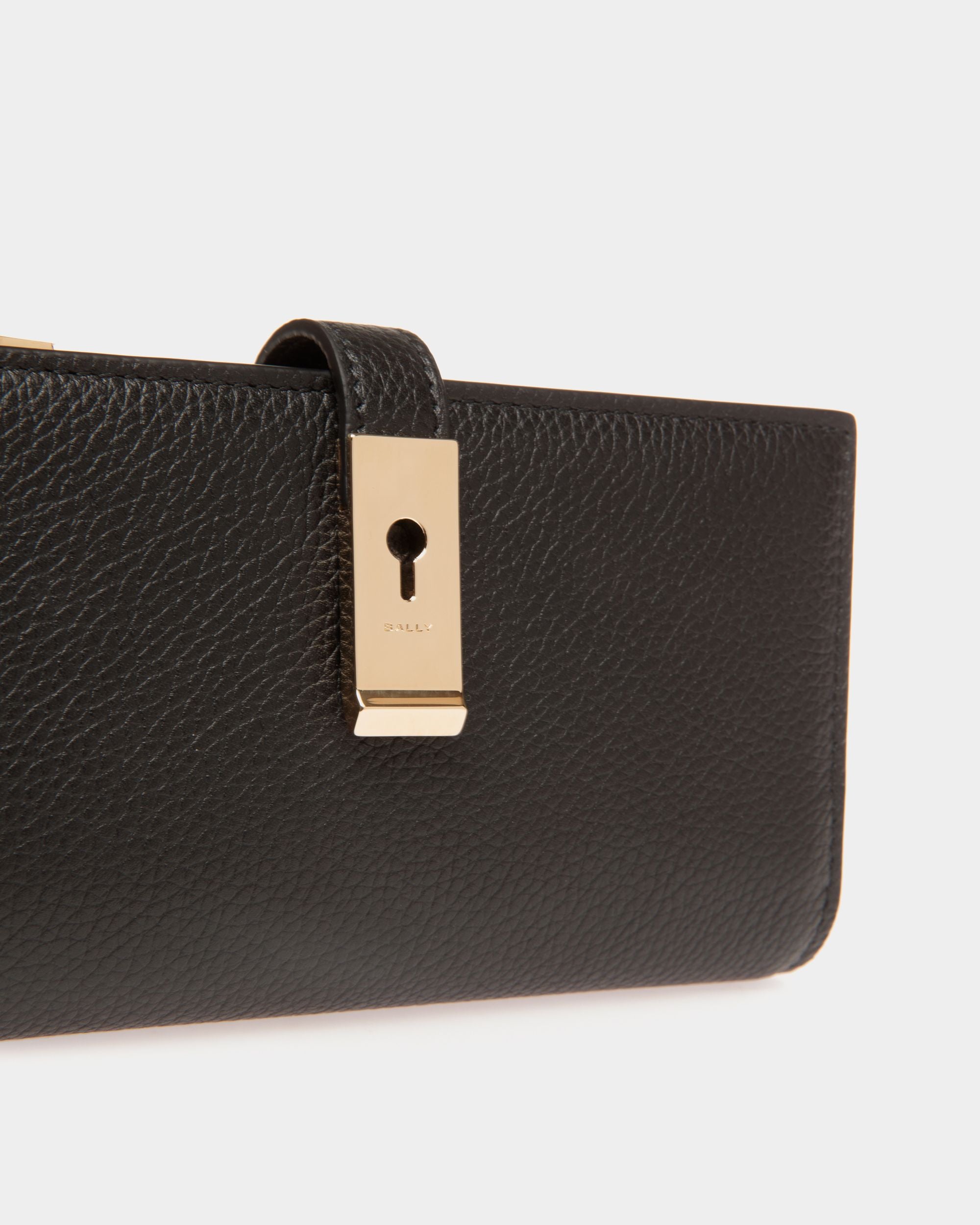 Lock Me Long Wallet in Black Grained Leather - Women's - Bally - 04