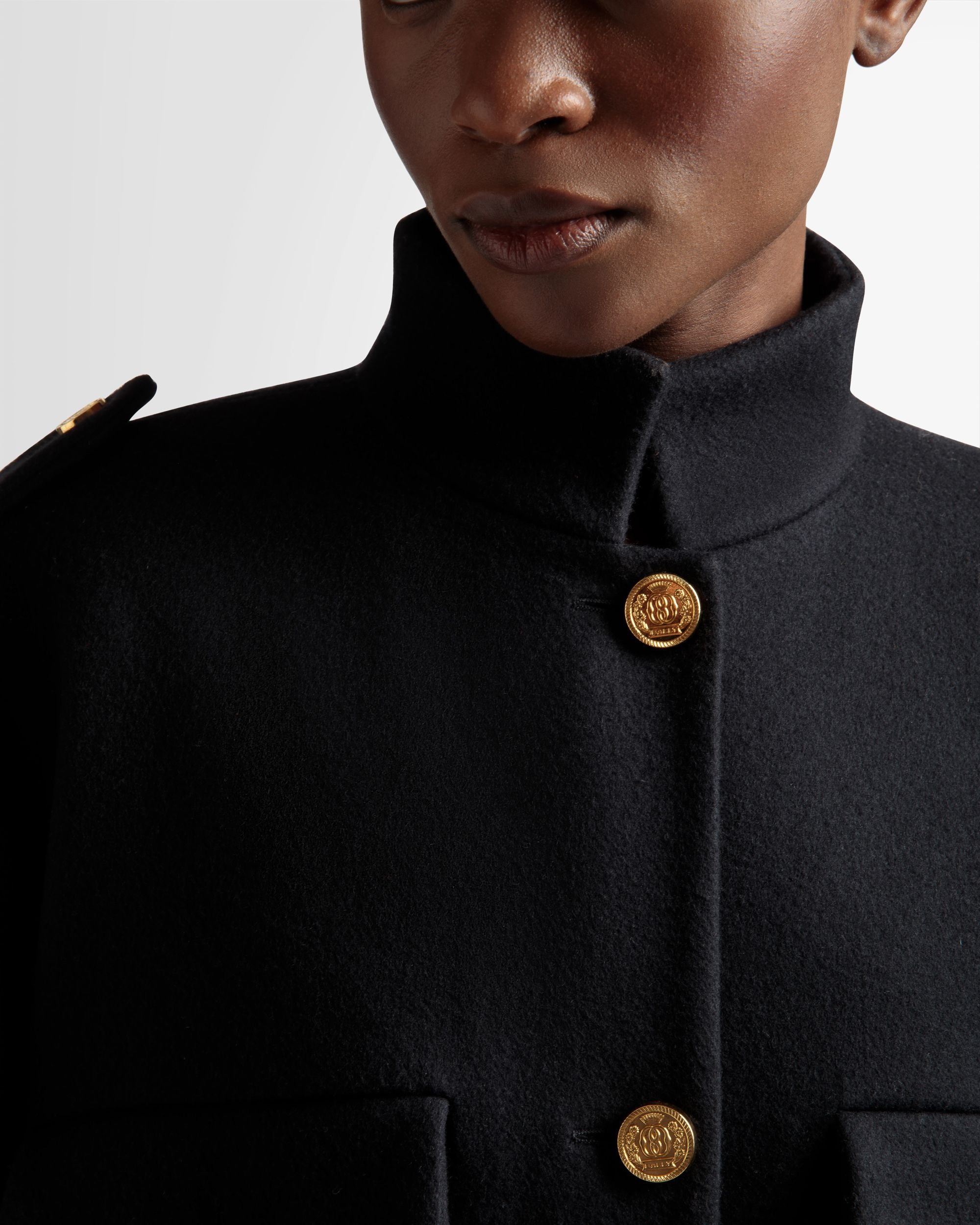 Manteau Boutonné Long En Laine Mélangée Bleu Marine - Femme - Bally - 04