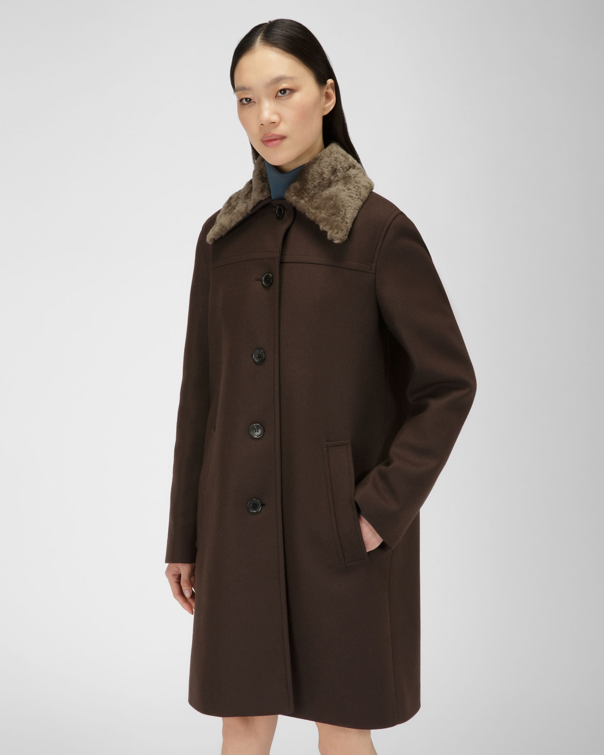Mantel Aus Ebenholzbrauner Wolle - Damen - Bally - 01