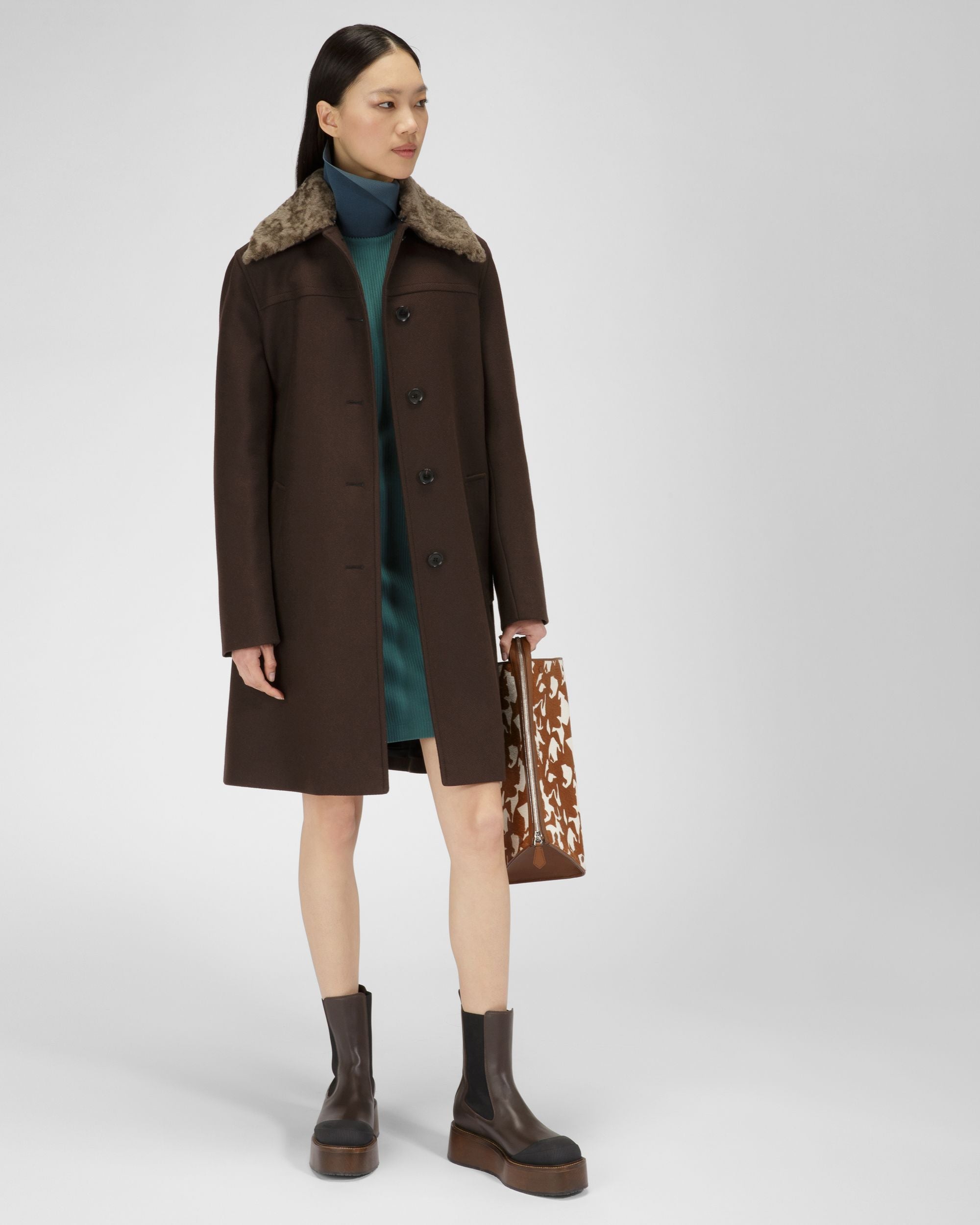 Mantel Aus Ebenholzbrauner Wolle - Damen - Bally - 05