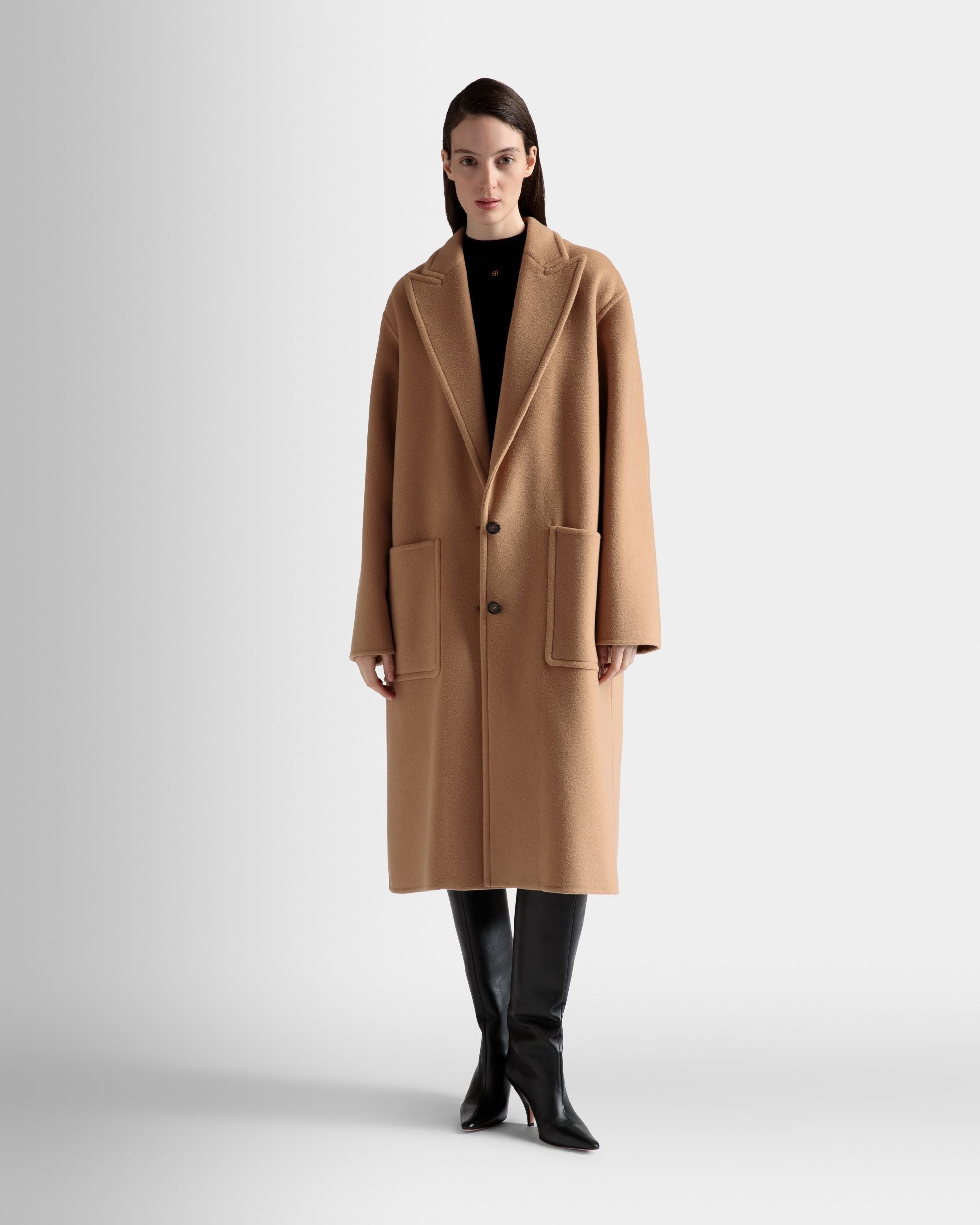 Einreihiger Mantel Aus Kaschmir-Woll-Mix In Camel - Damen - Bally - 02