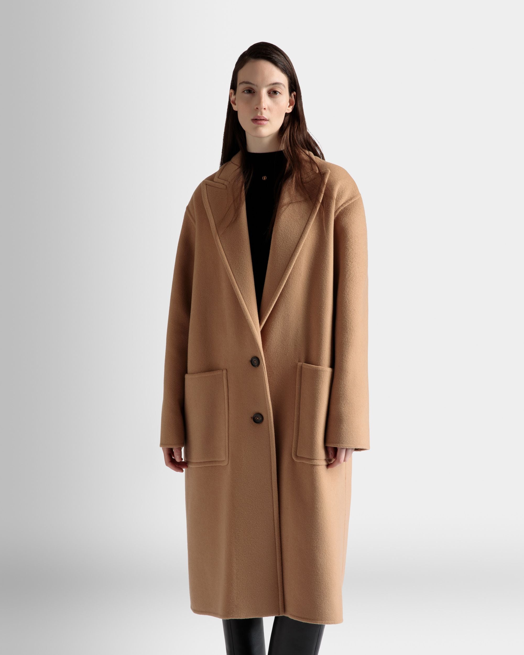Einreihiger Mantel Aus Kaschmir-Woll-Mix In Camel - Damen - Bally - 03