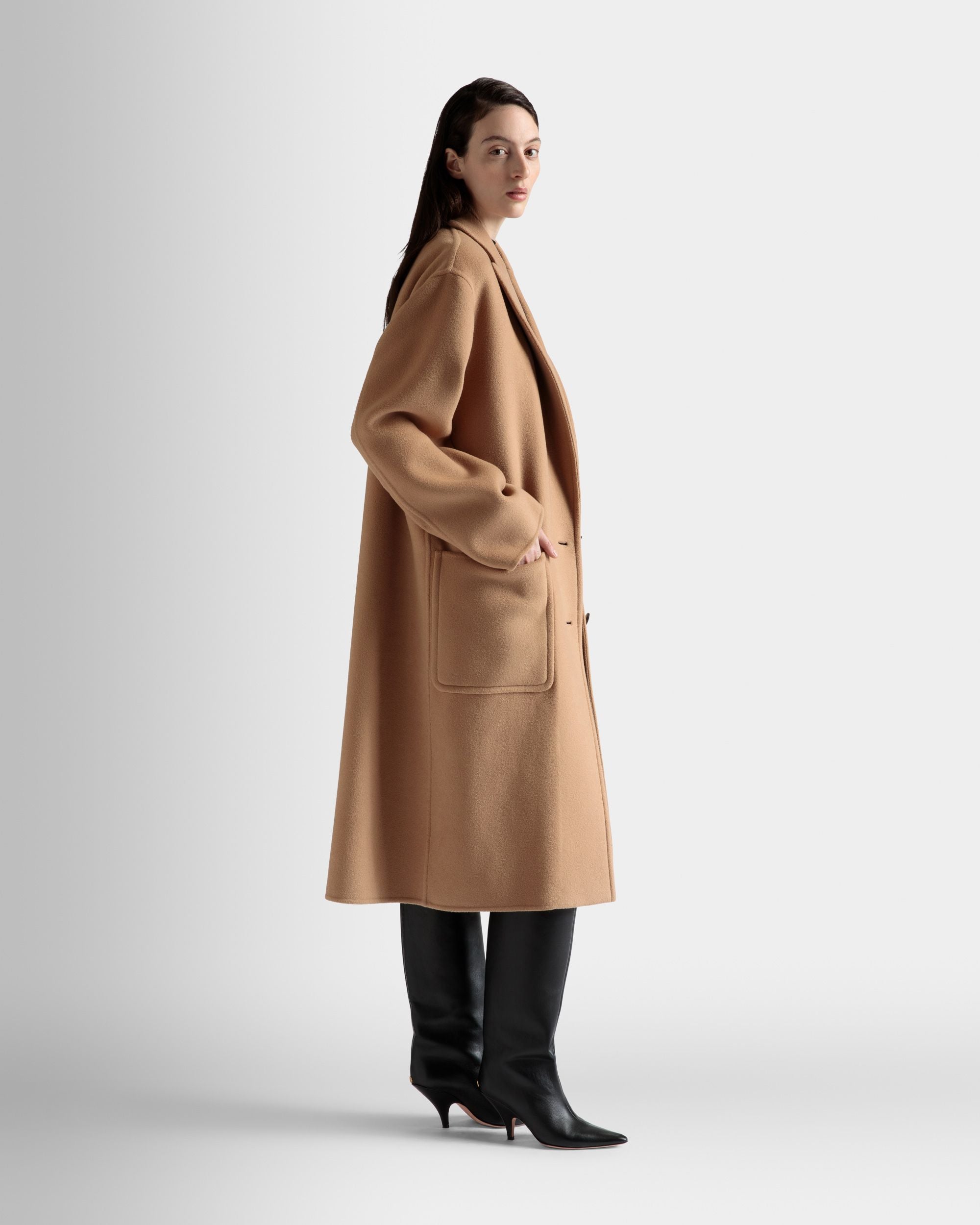 Einreihiger Mantel Aus Kaschmir-Woll-Mix In Camel - Damen - Bally - 05
