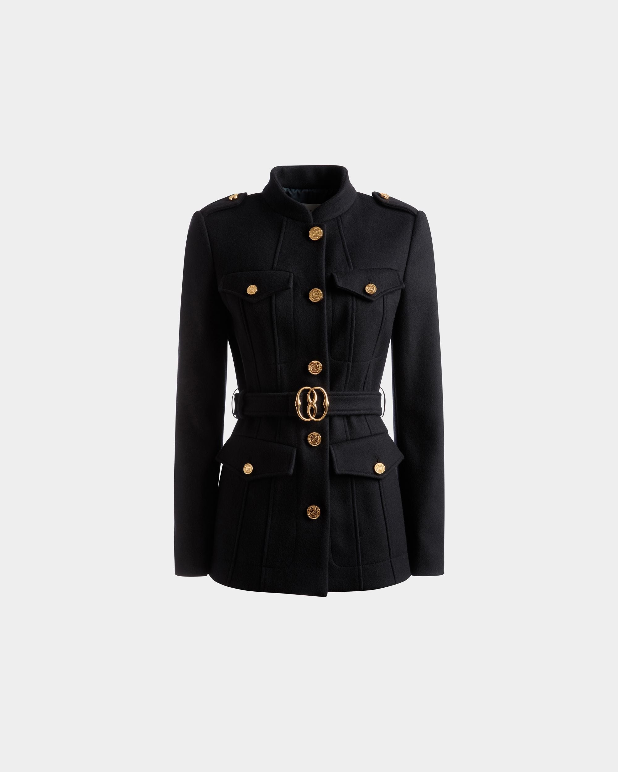 Veste avec ceinture En laine bleu marine - Femme - Bally - 01