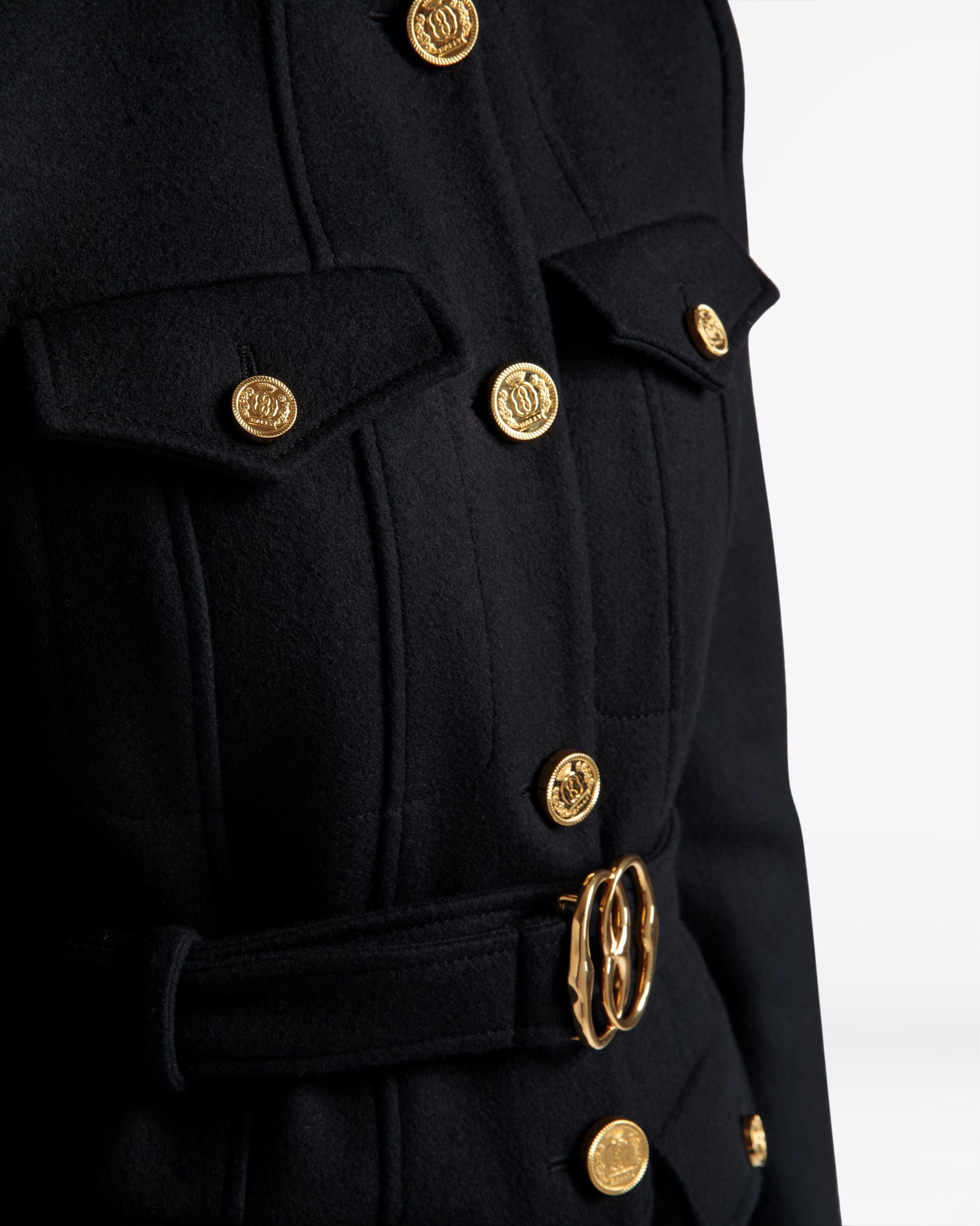Veste avec ceinture En laine bleu marine - Femme - Bally - 04