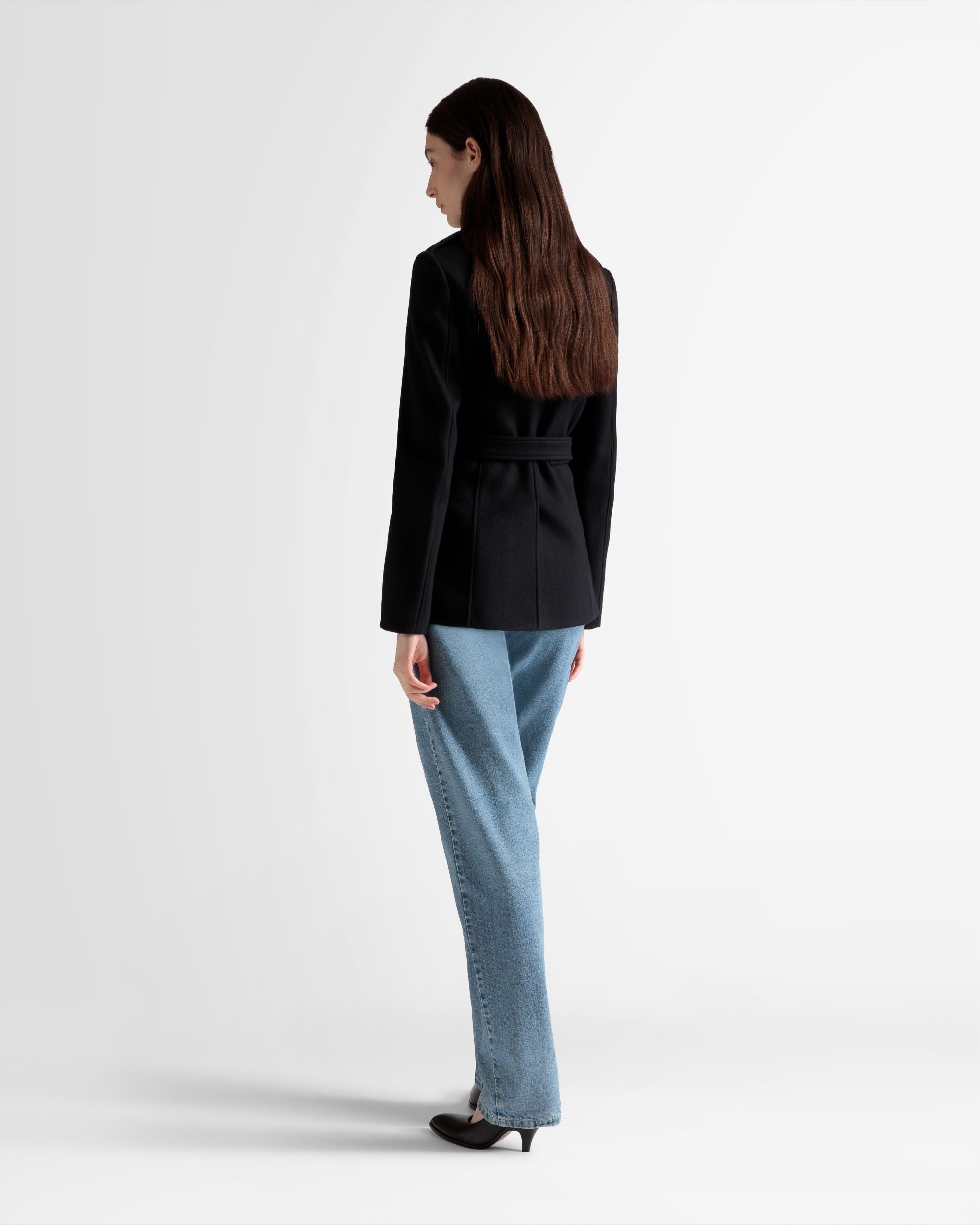Veste avec ceinture En laine bleu marine - Femme - Bally - 06