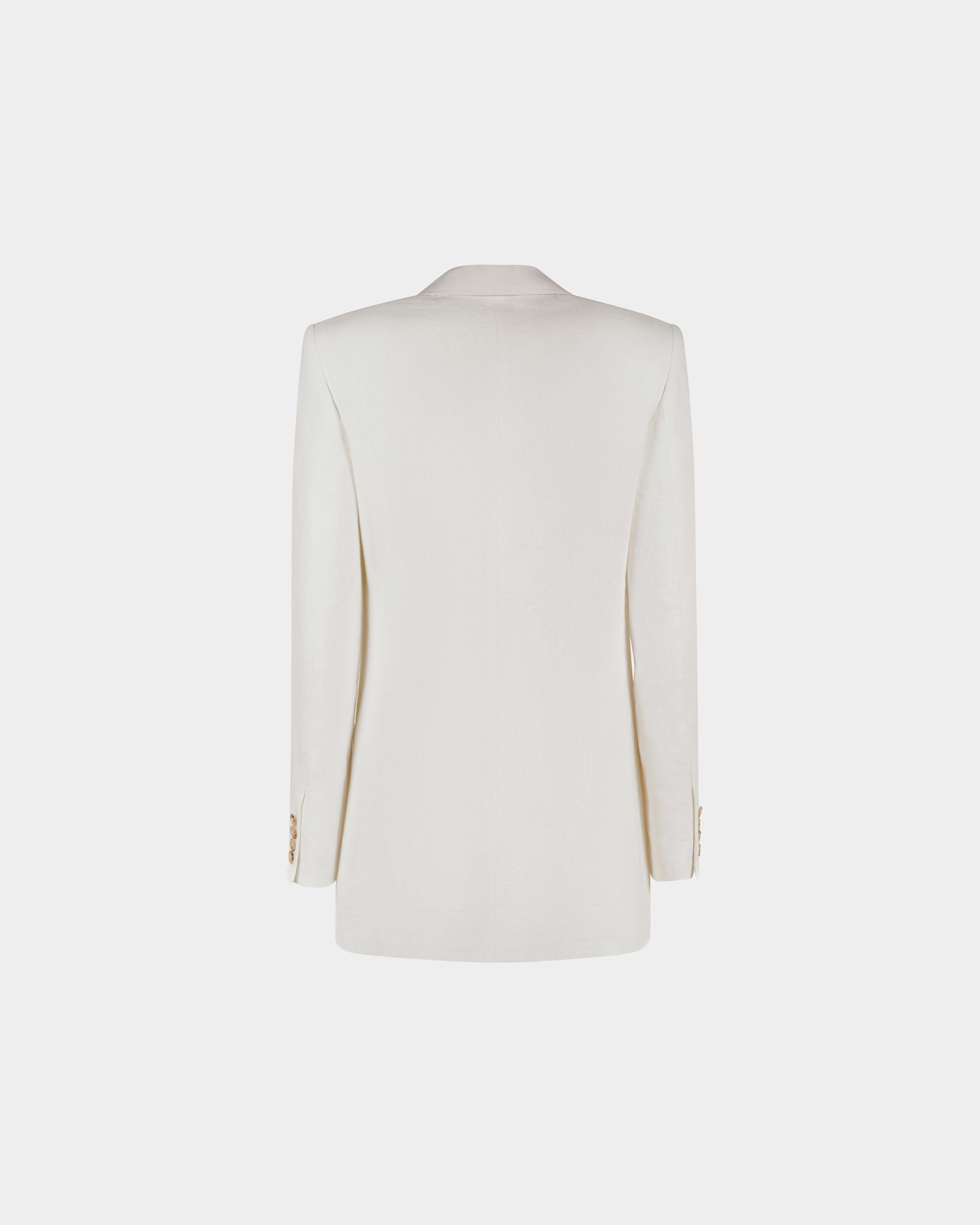 Double Breasted Blazer in White Linen - Women's - Bally - 03