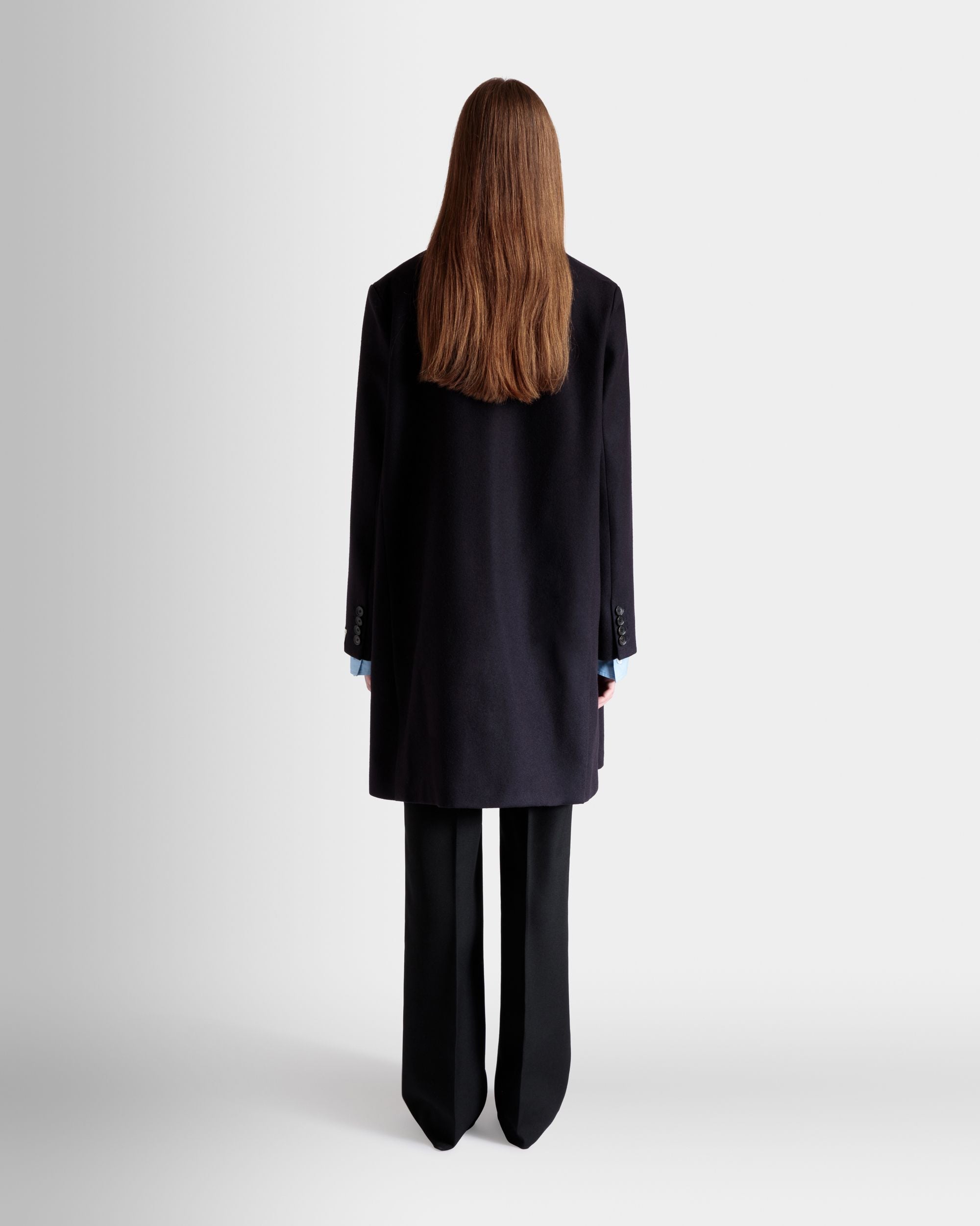 Cappotto Midi Monopetto In Misto Lana Navy Blue - Donna - Bally - 07