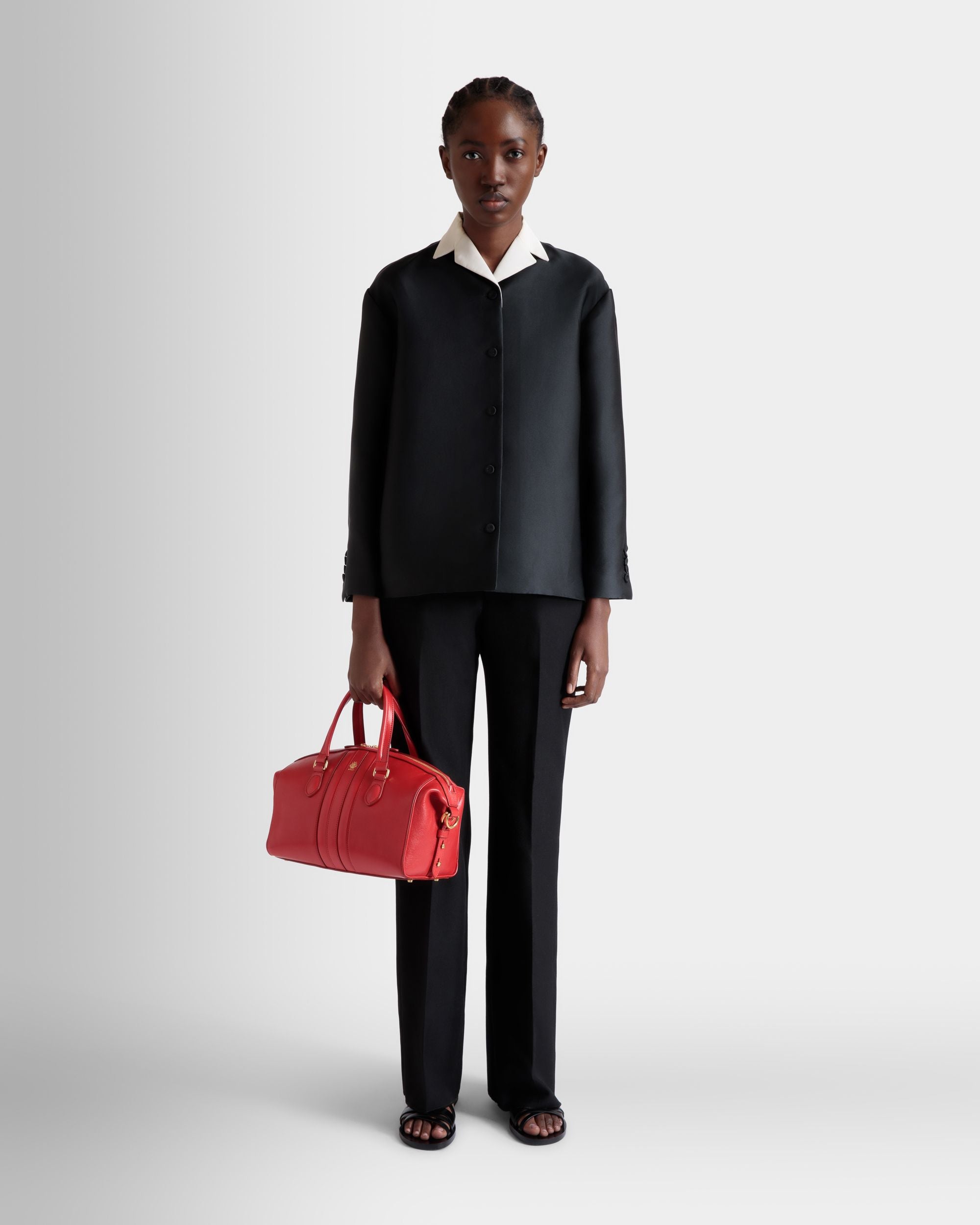 Contrast Collar Blazer In Black Silk Blend - Women's - Bally - 02