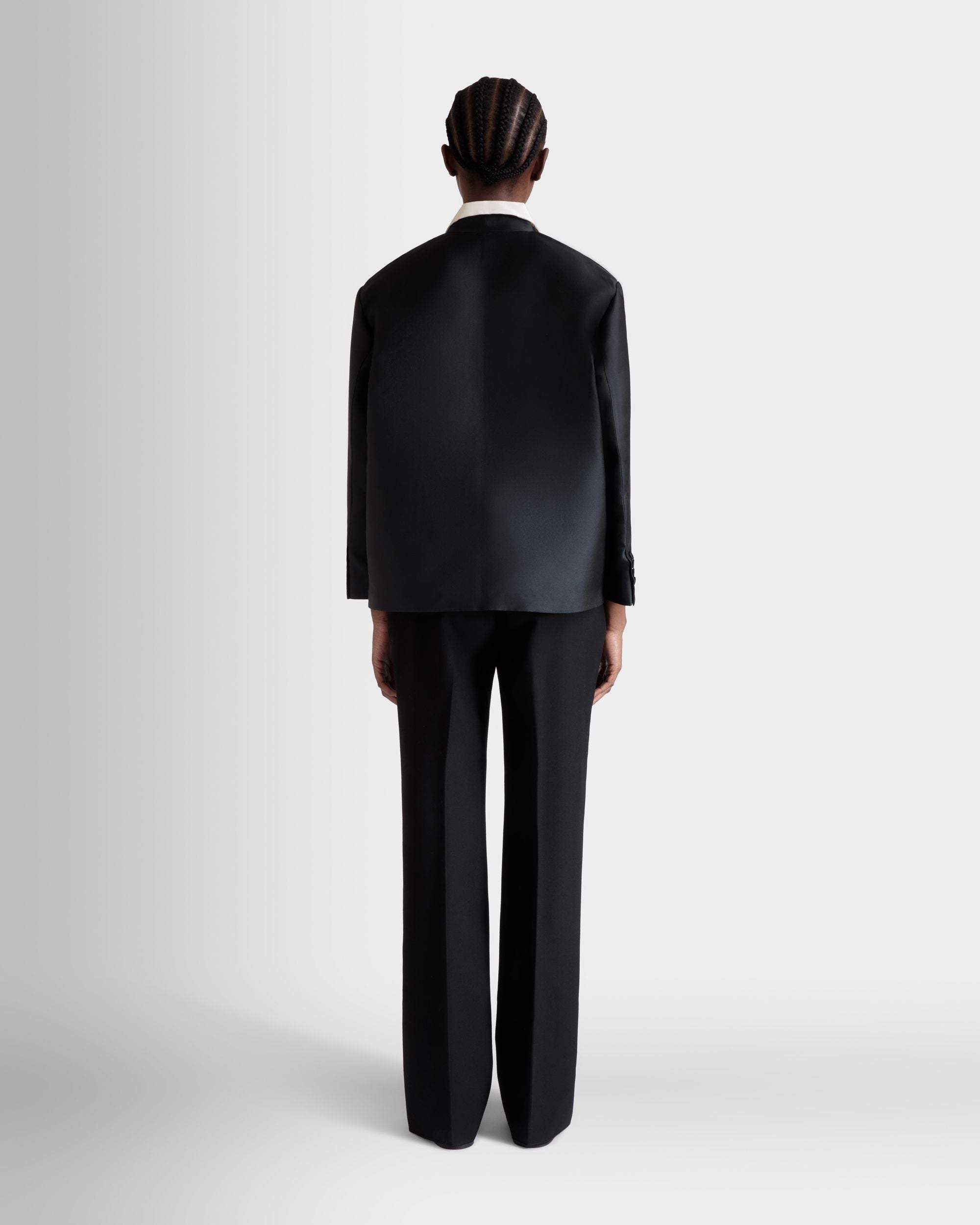 Contrast Collar Blazer In Black Silk Blend - Women's - Bally - 06