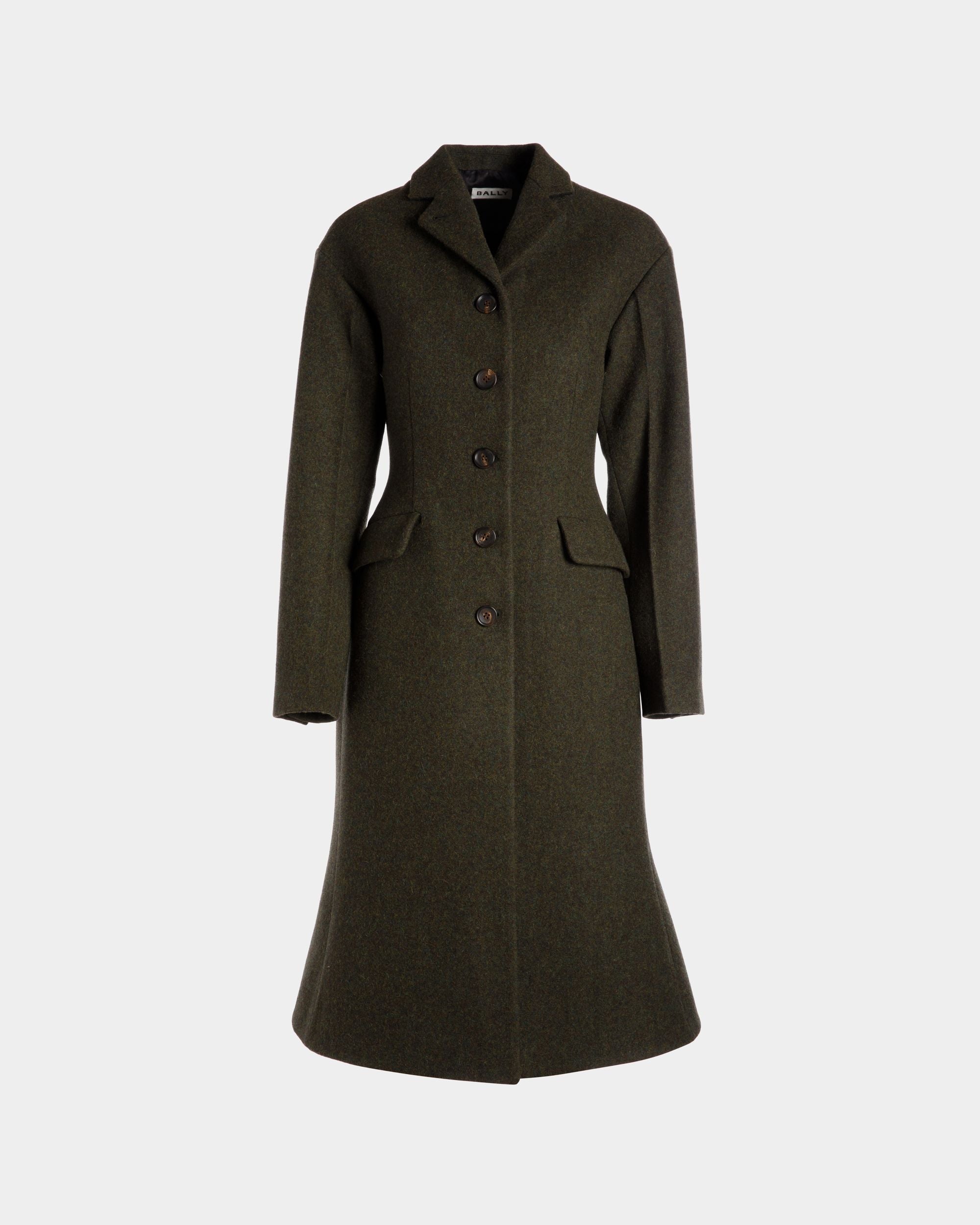 Cappotto Monopetto In Lana Verde Scuro - Donna - Bally - 01