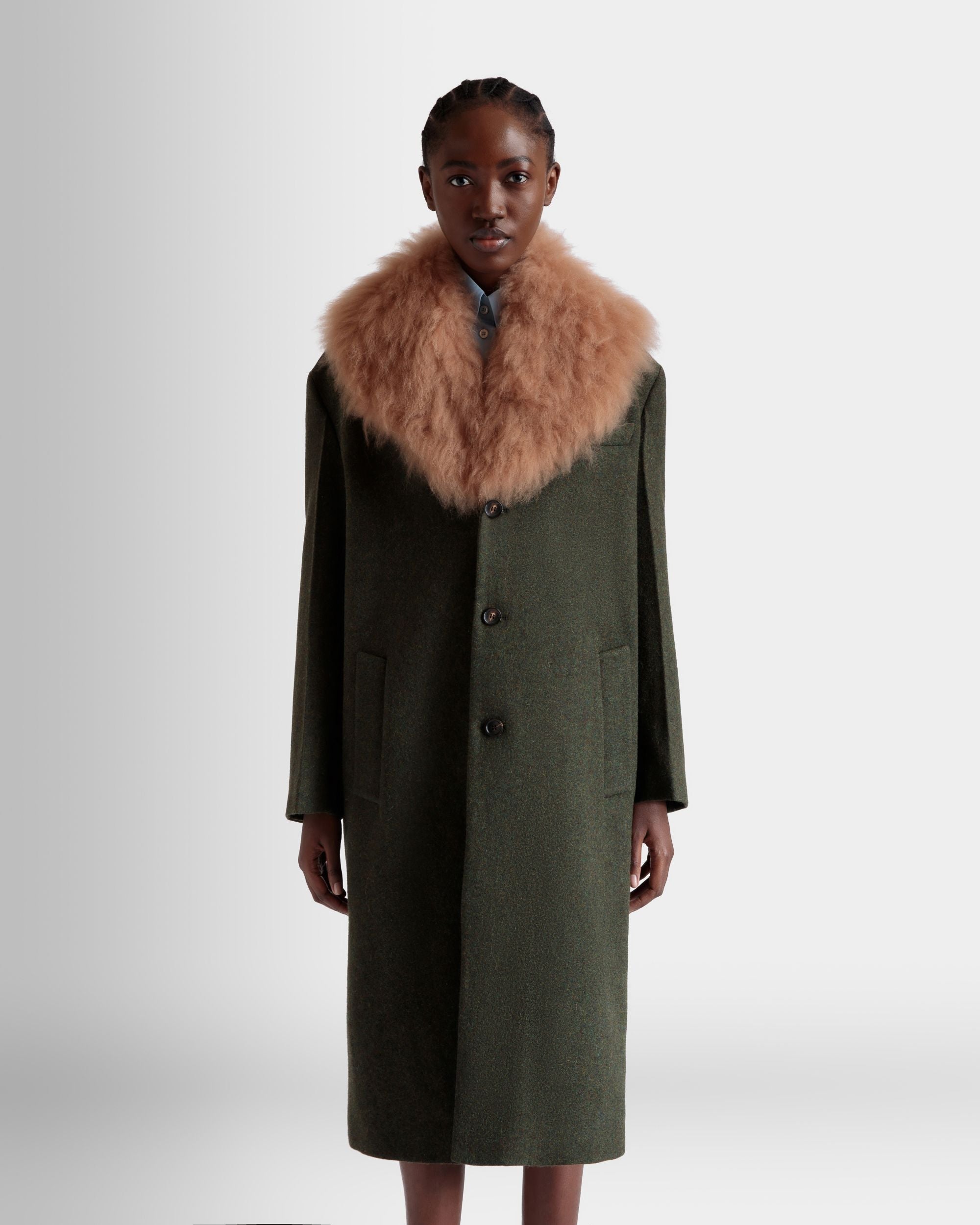 Single-Breasted Coat In Dark Green Wool - Women's - Bally - 03