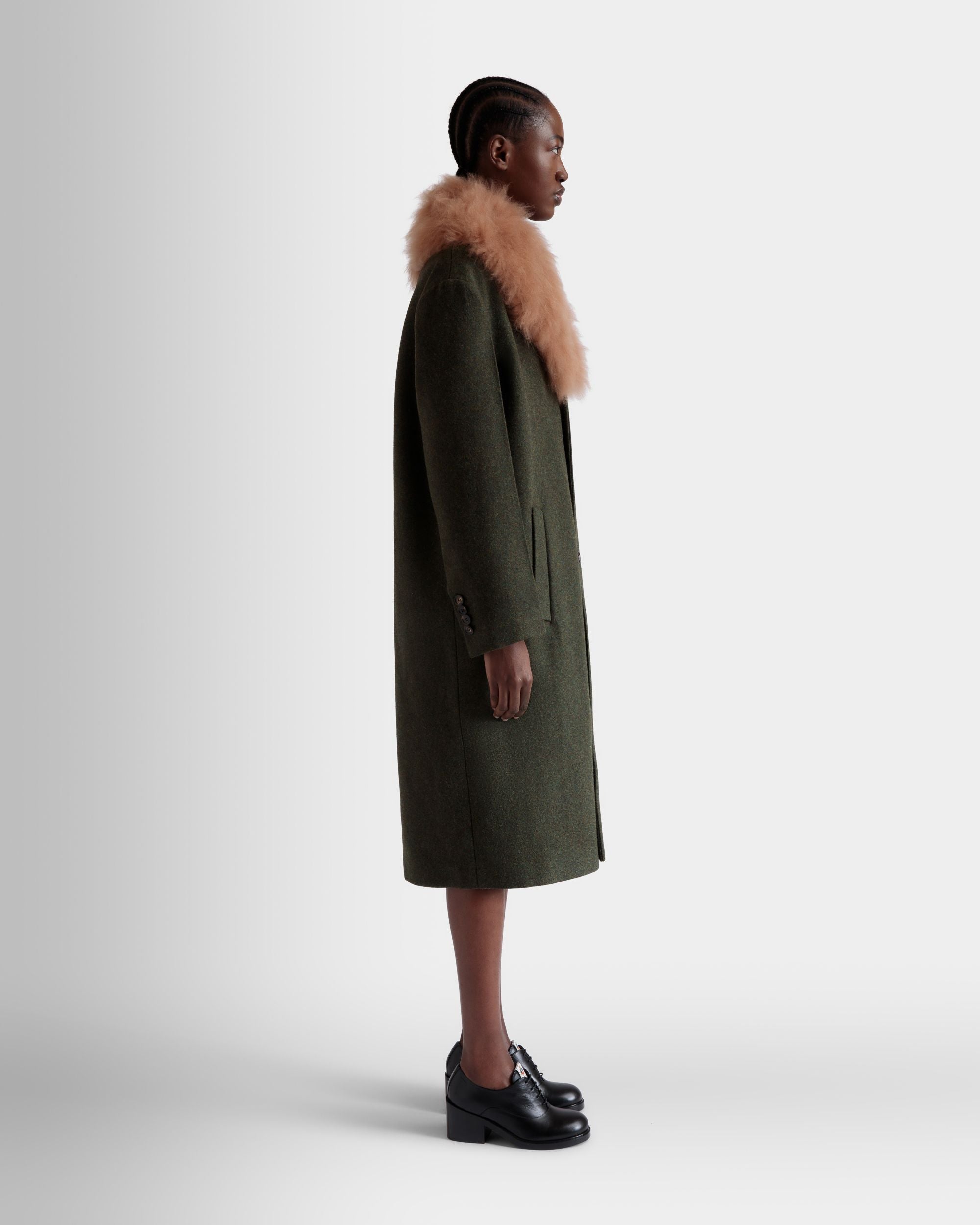 Single-Breasted Coat In Dark Green Wool - Women's - Bally - 05