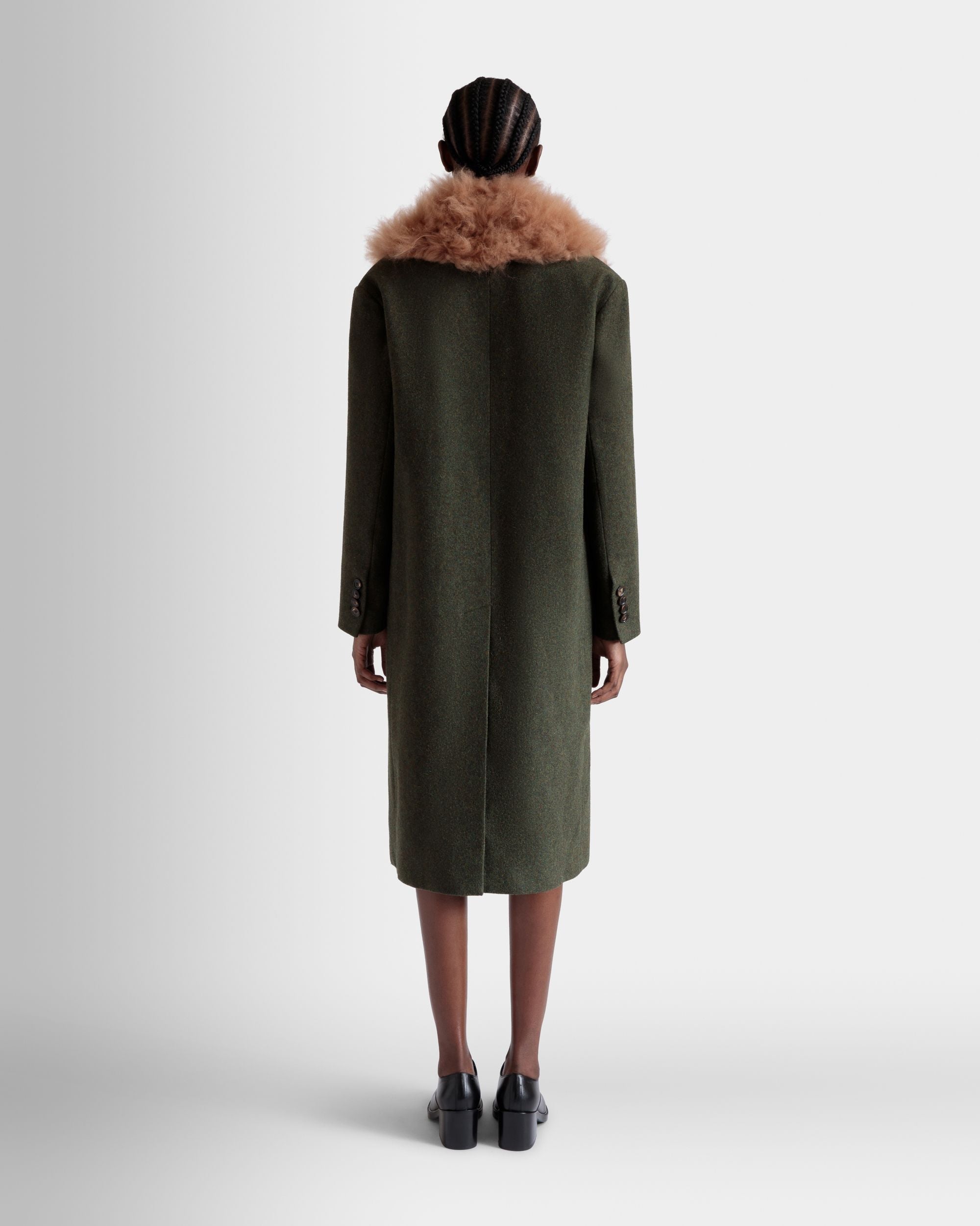 Single-Breasted Coat In Dark Green Wool - Women's - Bally - 06