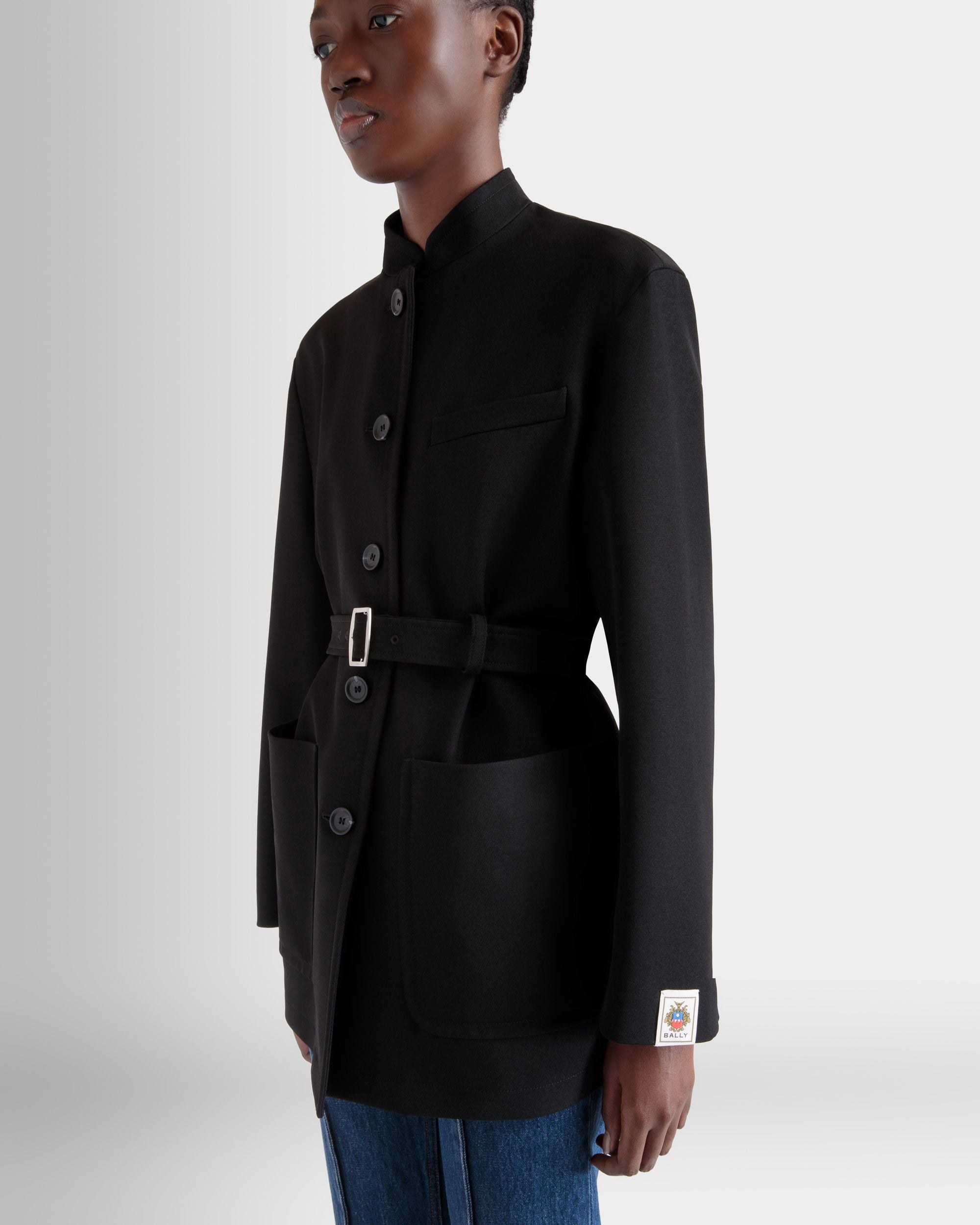 Veste Ceinturée En Gabardine De Nylon Noire - Femme - Bally - 03