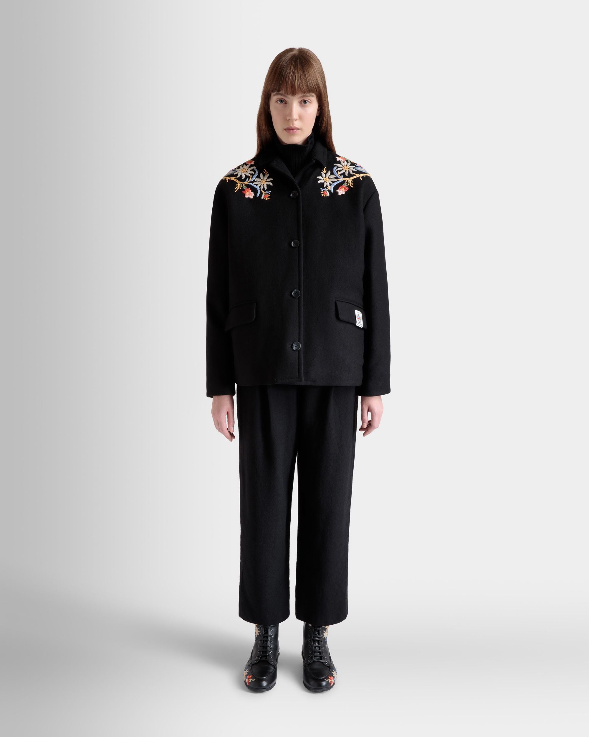 Winter Capsule Jacke Mit Alpenblumen Aus Wollmix In Schwarz - Donna - Bally - 02