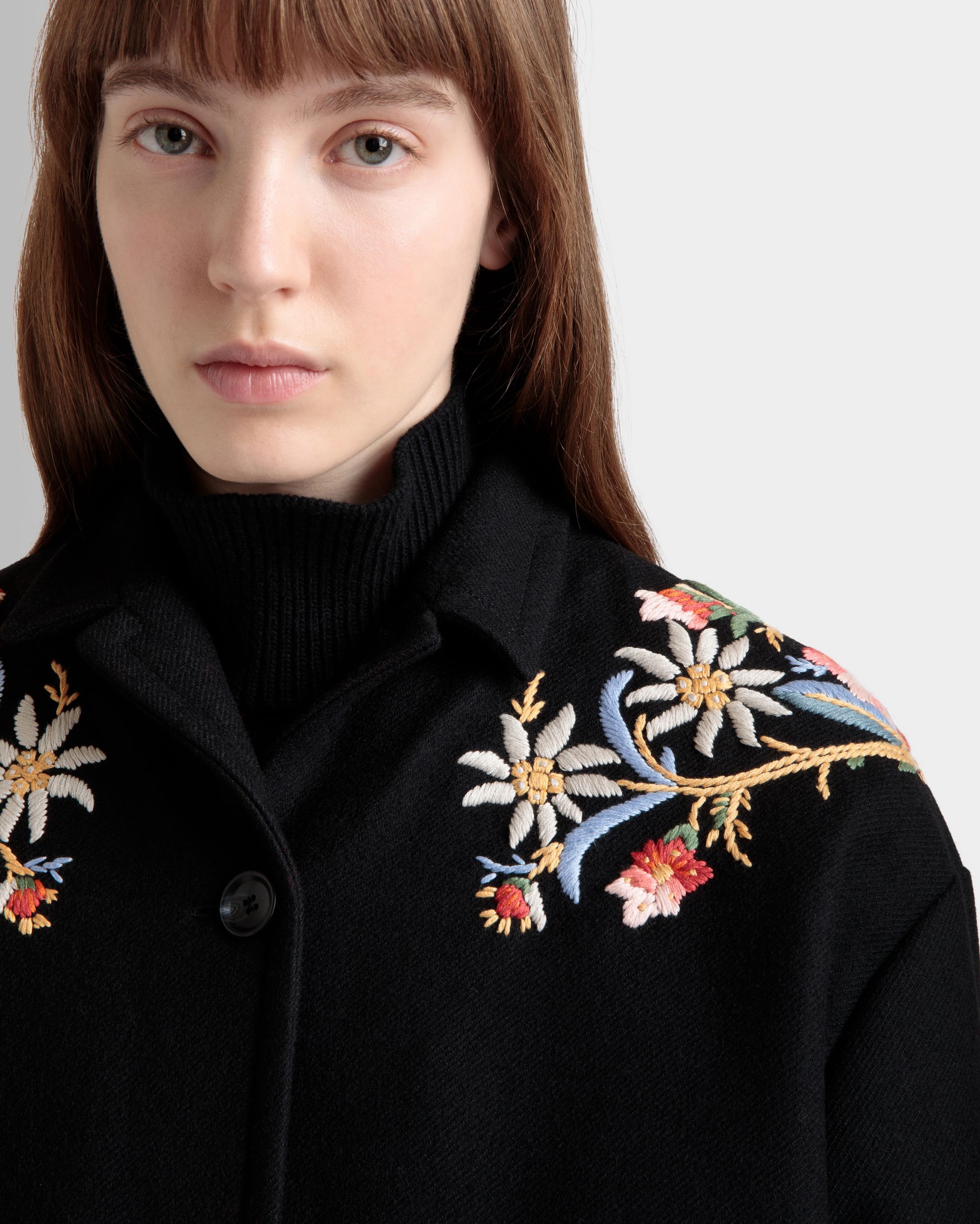 Winter Capsule Jacke Mit Alpenblumen Aus Wollmix In Schwarz - Donna - Bally - 03