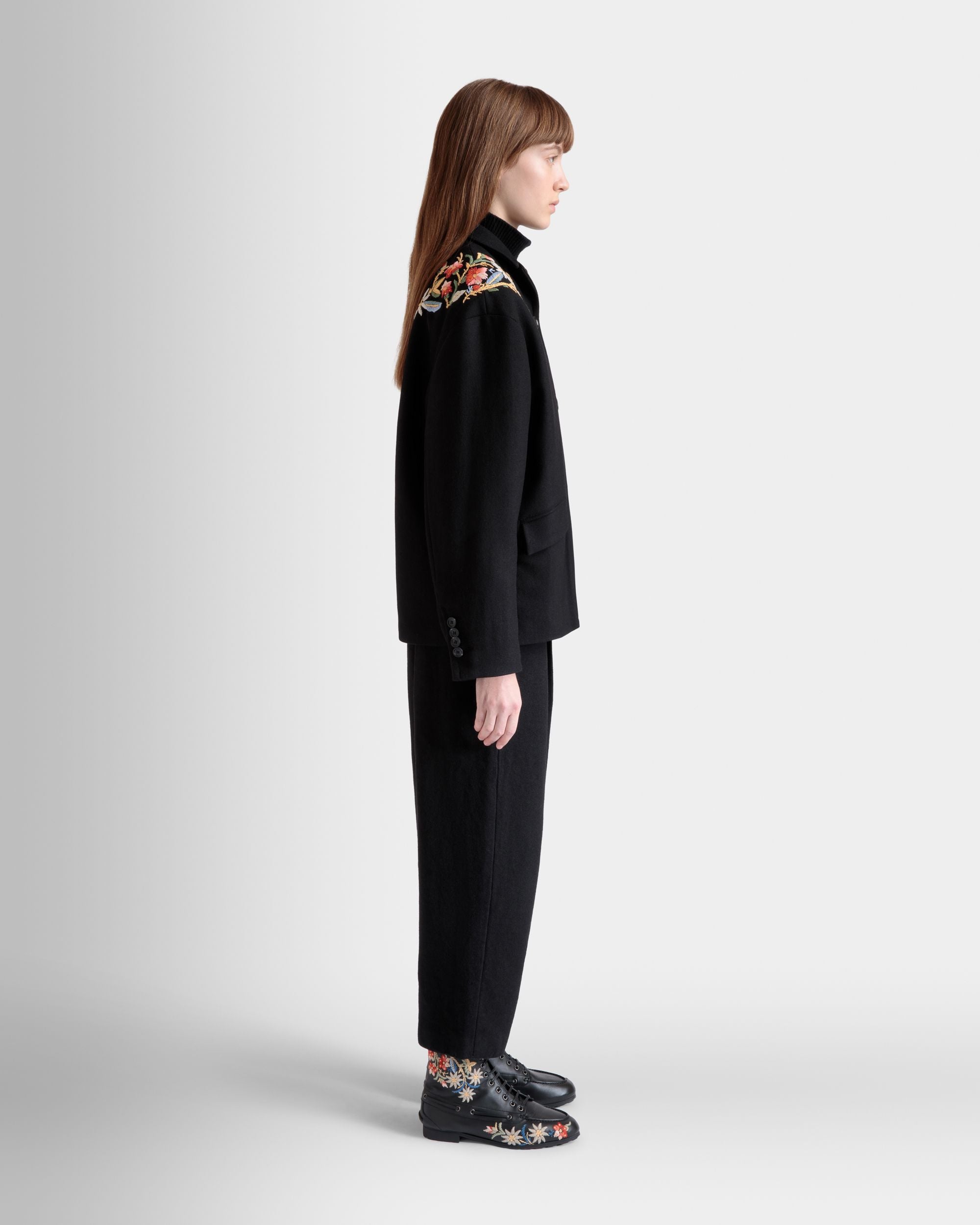 Winter Capsule Jacke Mit Alpenblumen Aus Wollmix In Schwarz - Donna - Bally - 05