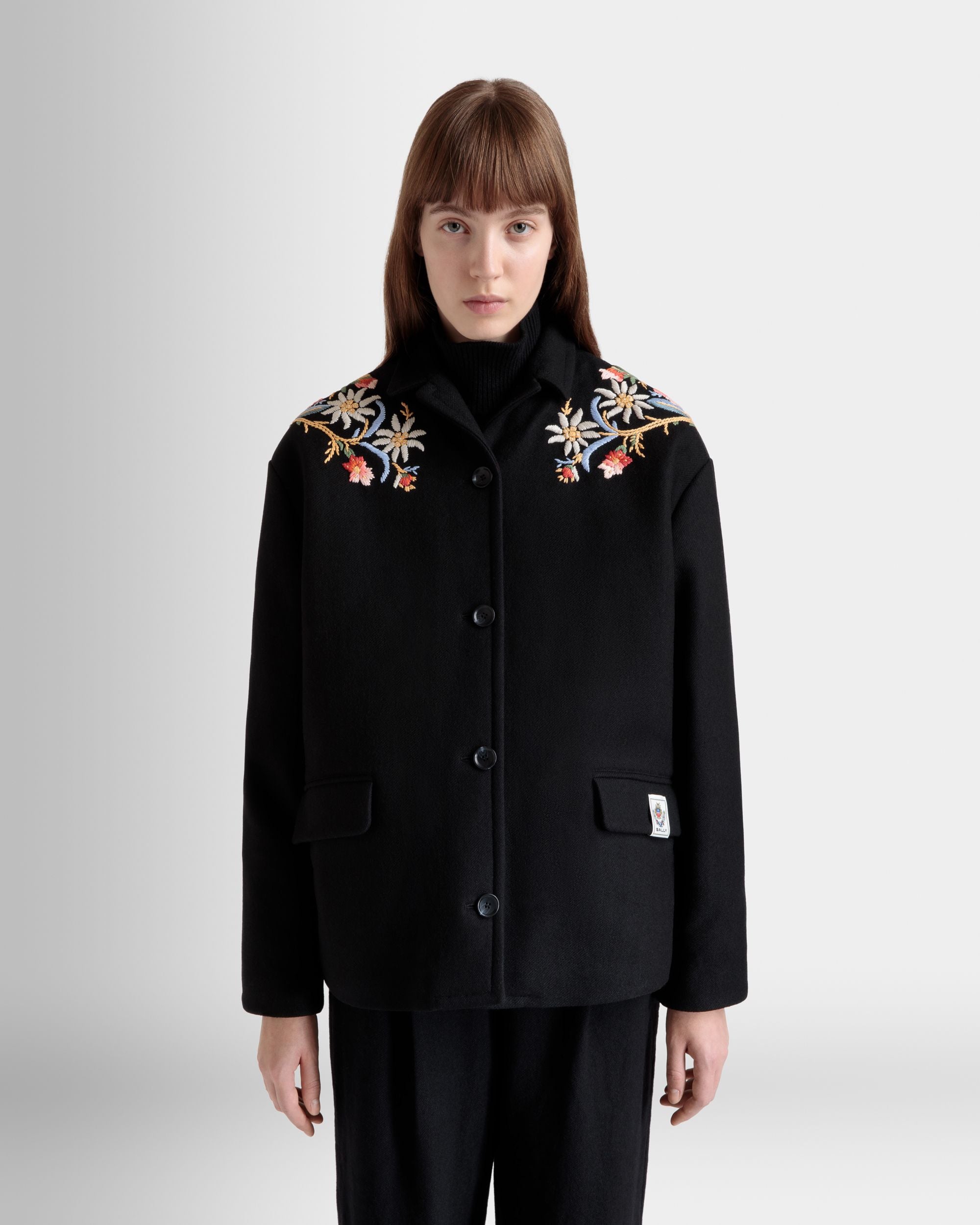 Winter Capsule Jacke Mit Alpenblumen Aus Wollmix In Schwarz - Women's - Bally - 08
