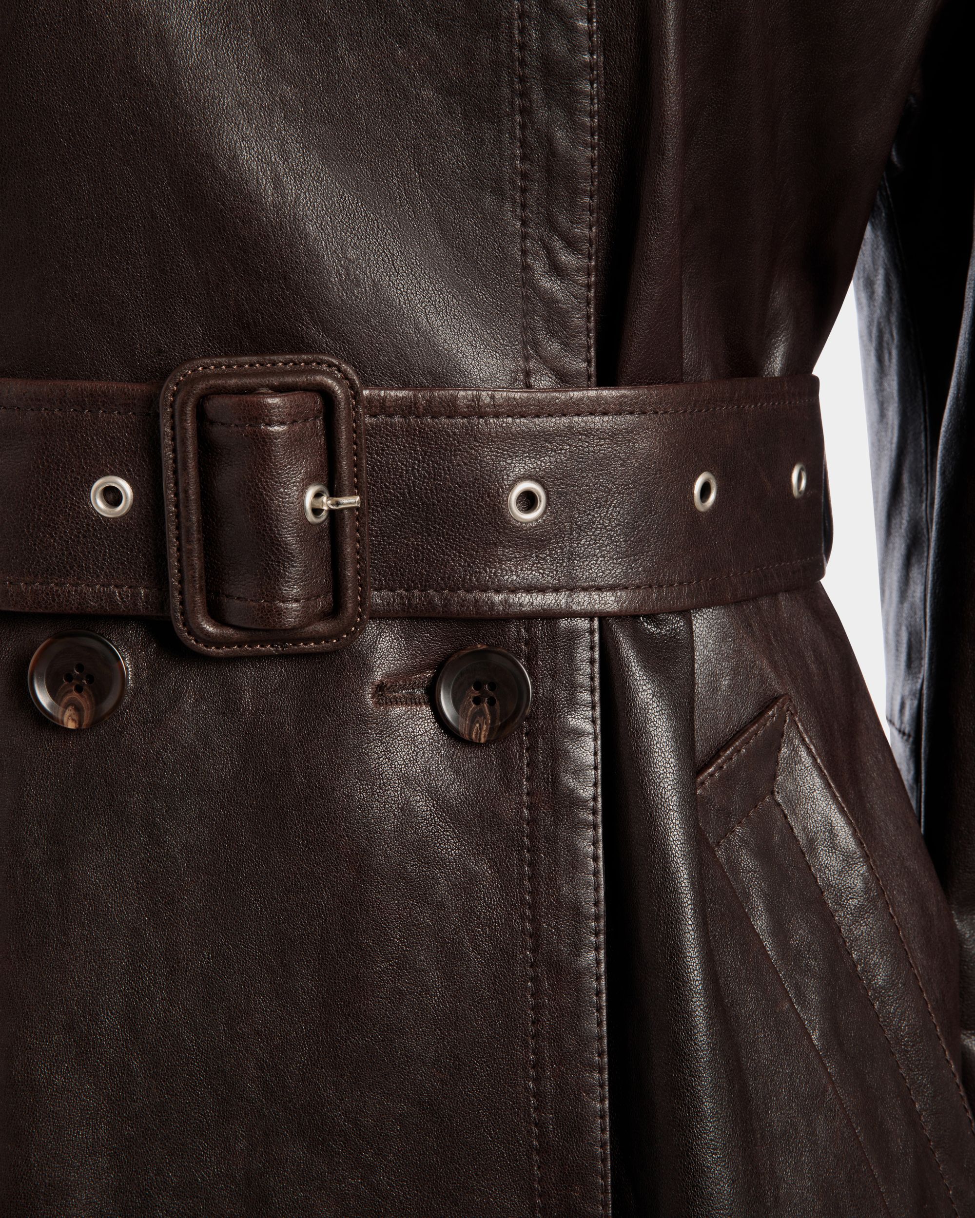 Mantel Mit Gürtel Aus Leder In Ebenholzschwarz - Women's - Bally - 04