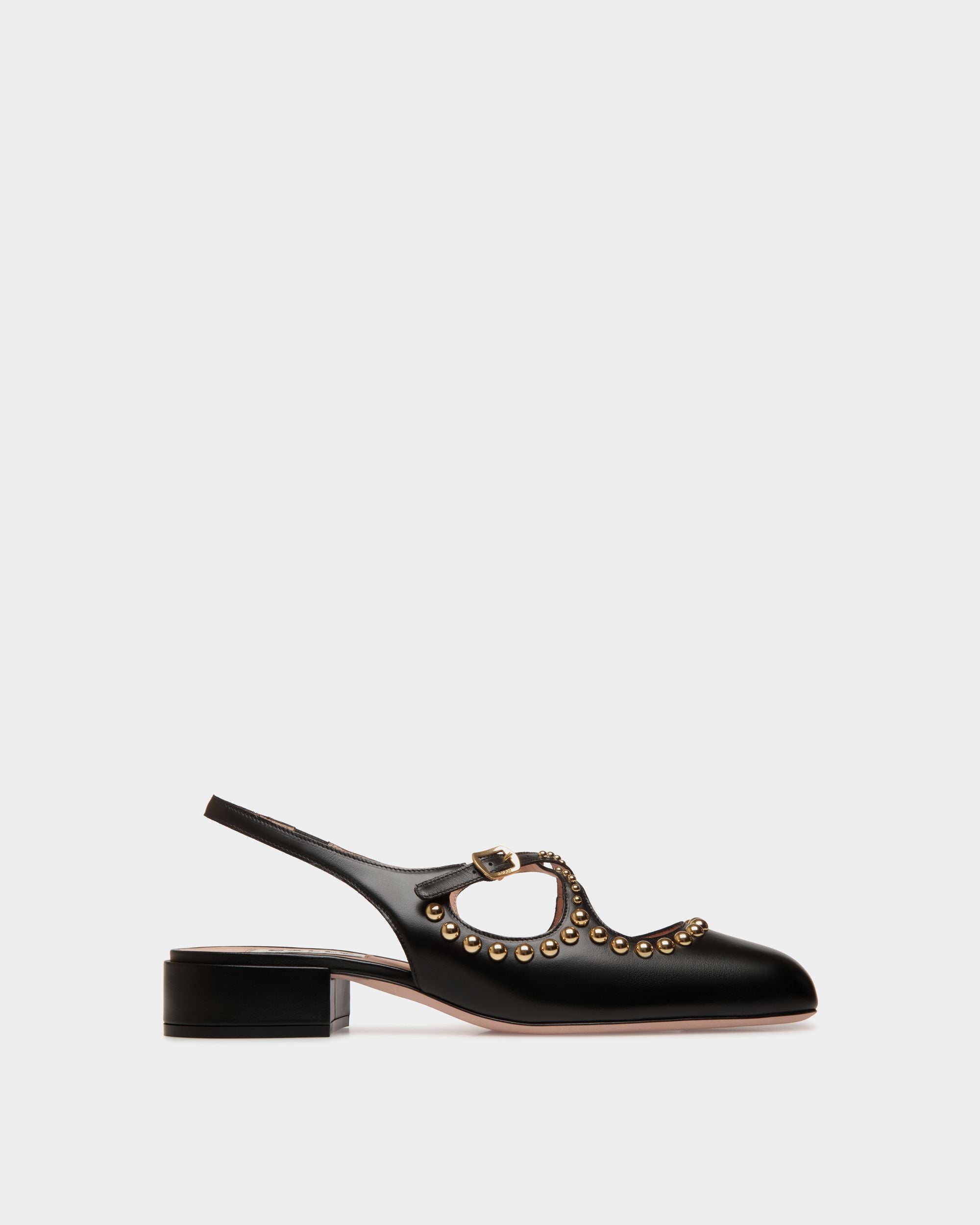 Ballyrina Slingback Pump in Black Leather with Studs - Women's - Bally - 01