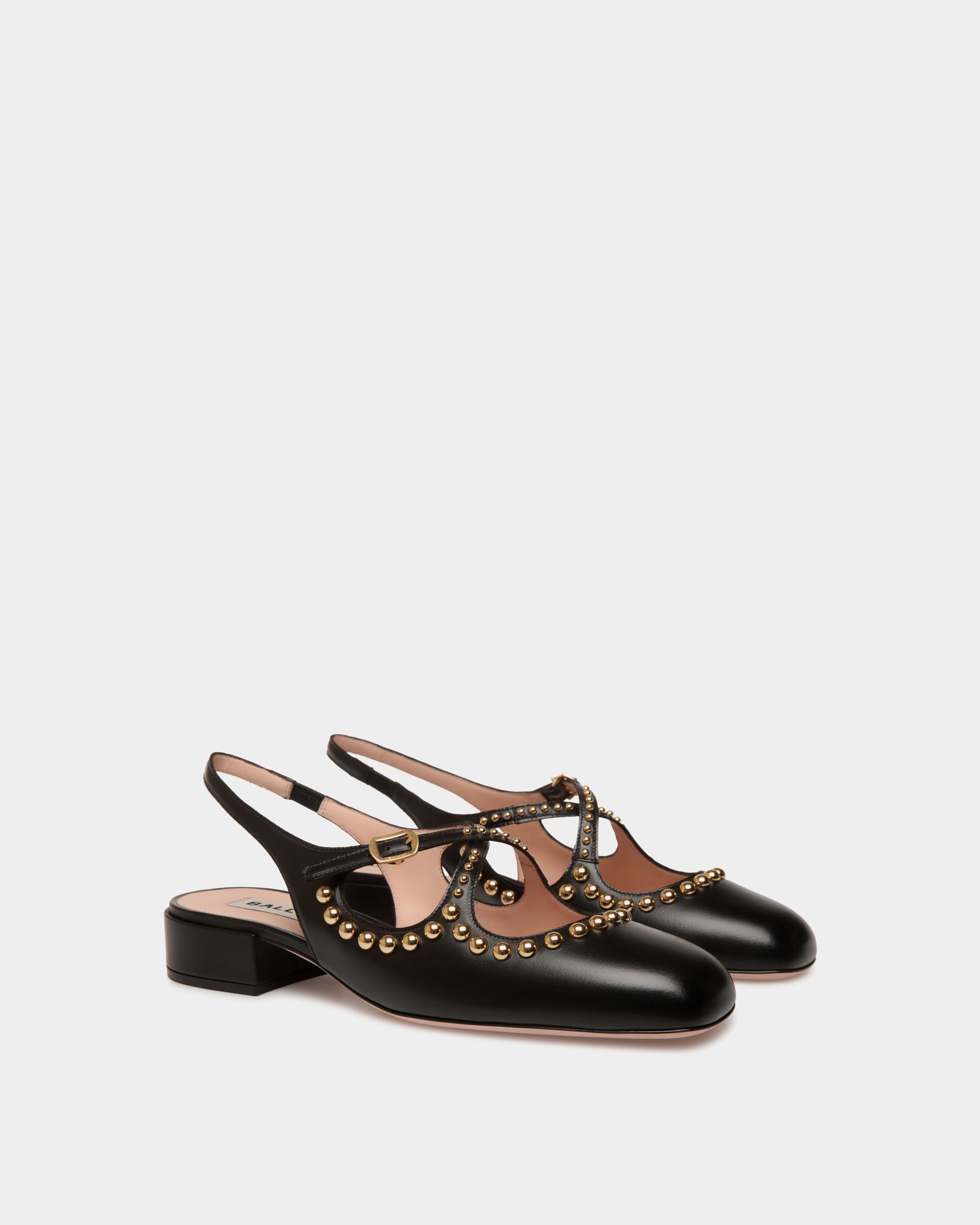 Ballyrina Slingback Pump in Black Leather with Studs - Women's - Bally - 03