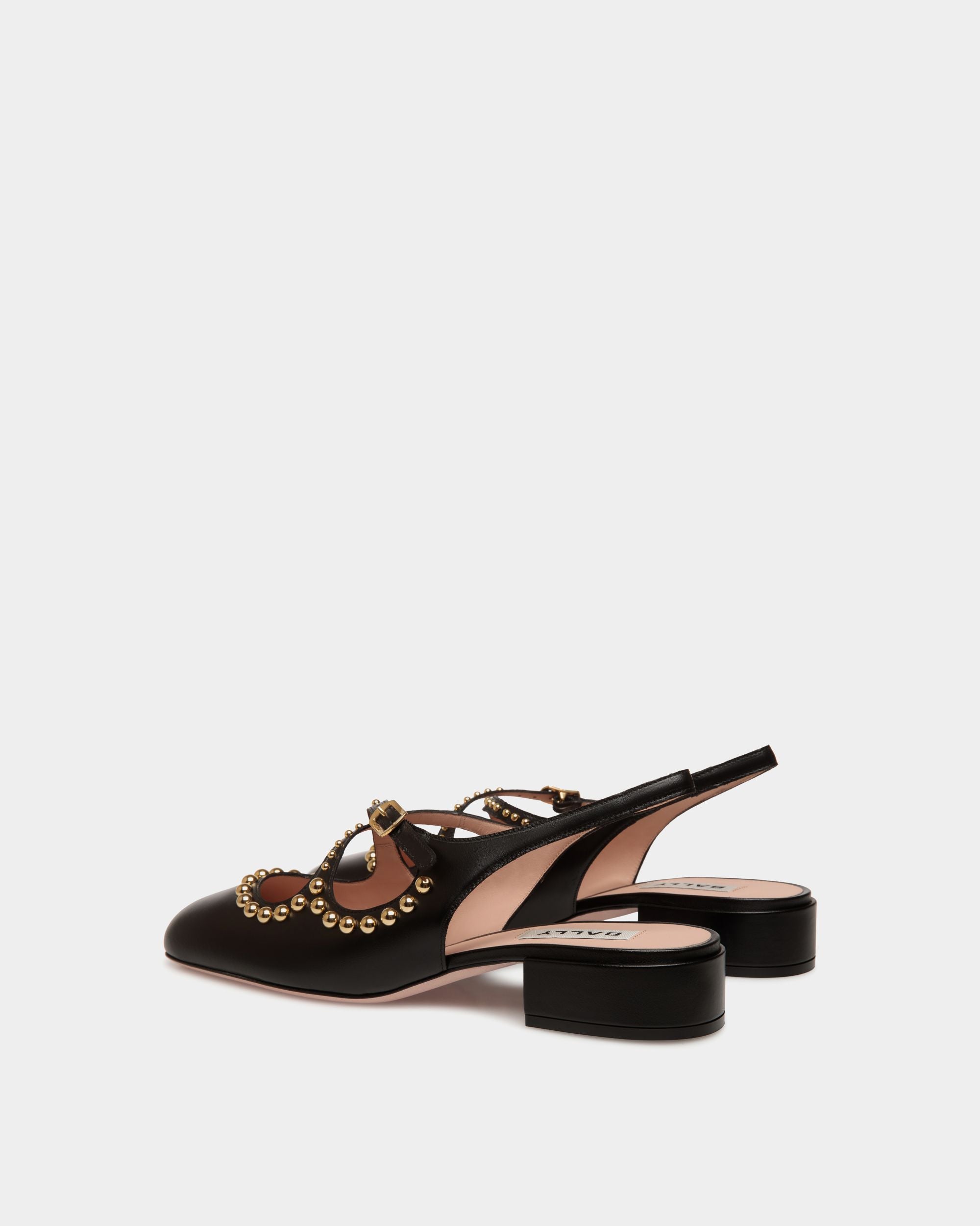 Ballyrina Slingback Pump in Black Leather with Studs - Women's - Bally - 04