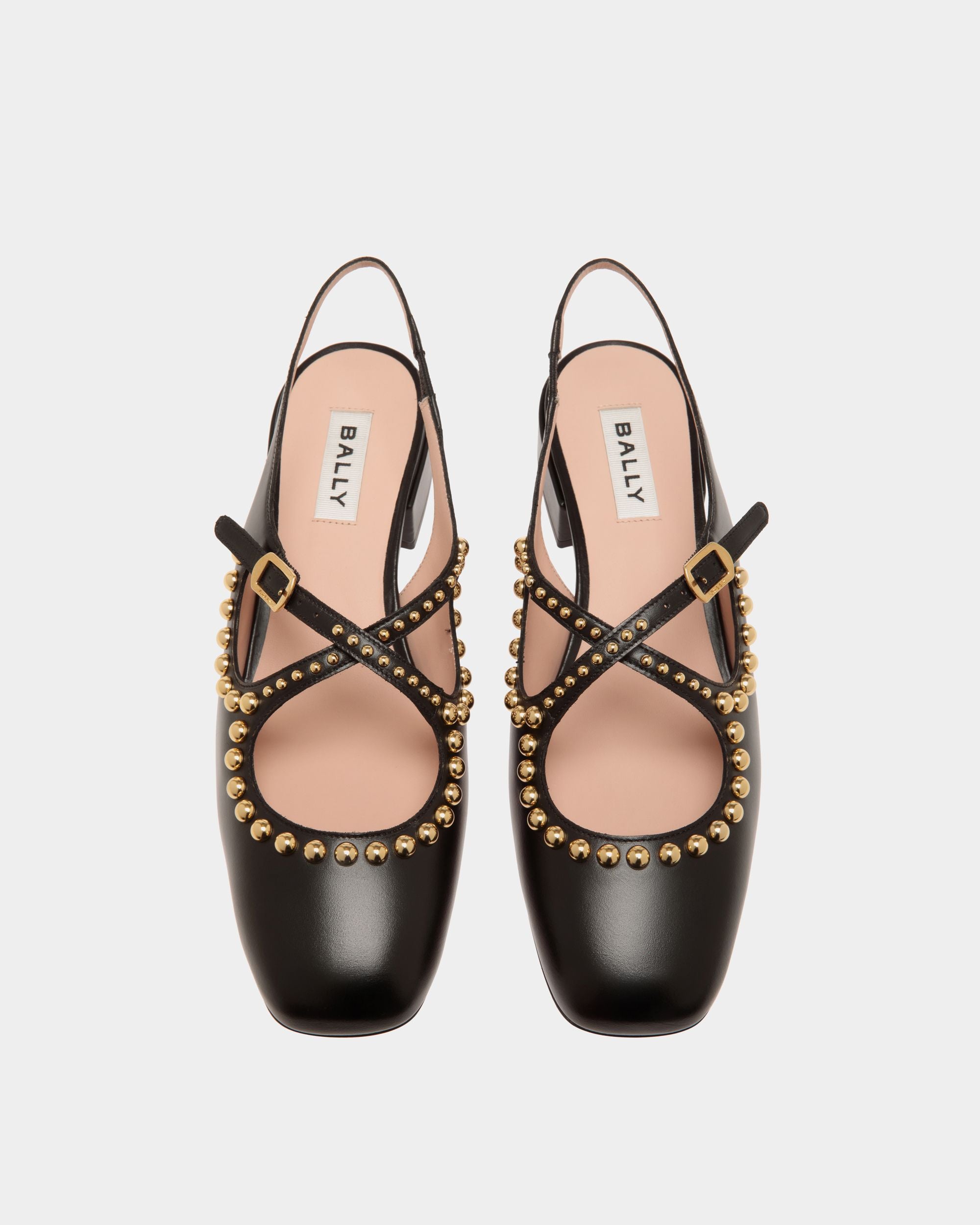 Ballyrina Slingback Pump in Black Leather with Studs - Women's - Bally - 05