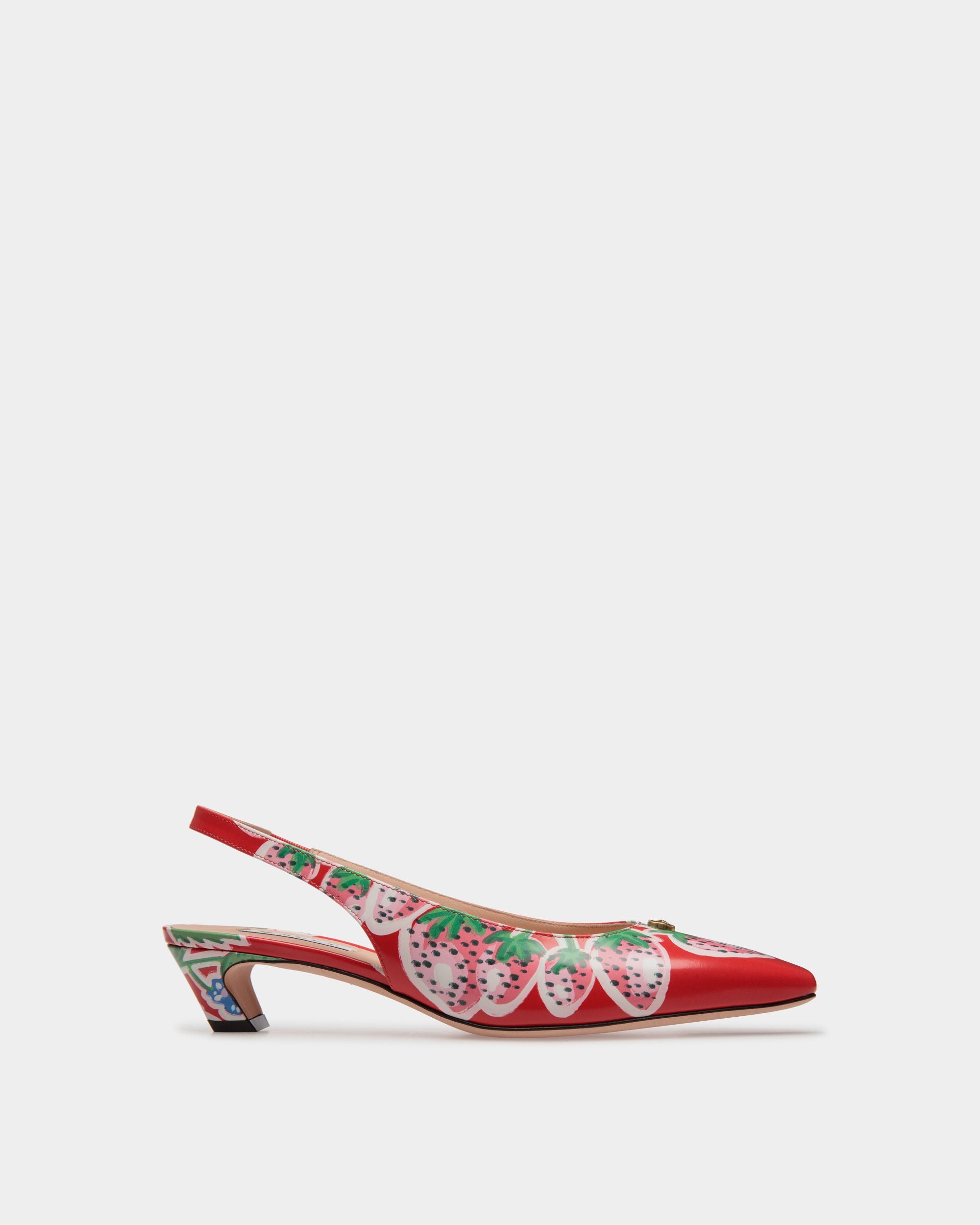 Sylt Slingback-Pumps Aus Bedrucktem, Gebürstetem Leder In Strawberry - Damen - Bally - 01